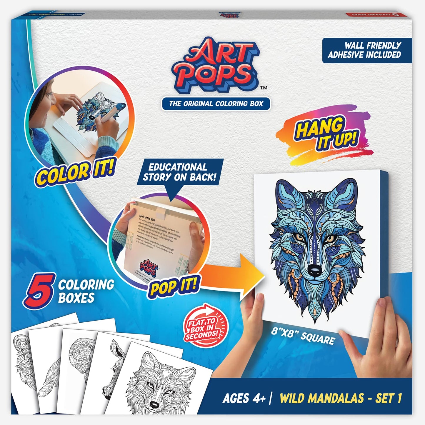 ArtPops Coloring Boxes – Pop-Up Pre-Printed Coloring Box Set – DIY Wall Art Kit for Teens & Adults – Eco-Friendly, Easy to Hang, No Frame Needed – 5-Pack, Wild Mandalas