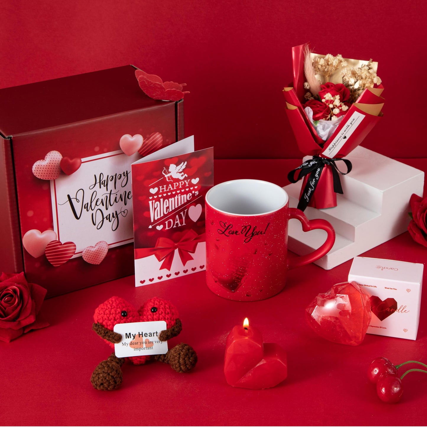 JOYOFUN Gifts Box for Girlfriend Wife Lover Valentines Day Gift Birthday Gifts for Women Heart-shaped Red Rose Love Gift Basket Love You Romantic Wedding & Engagement Anniversary