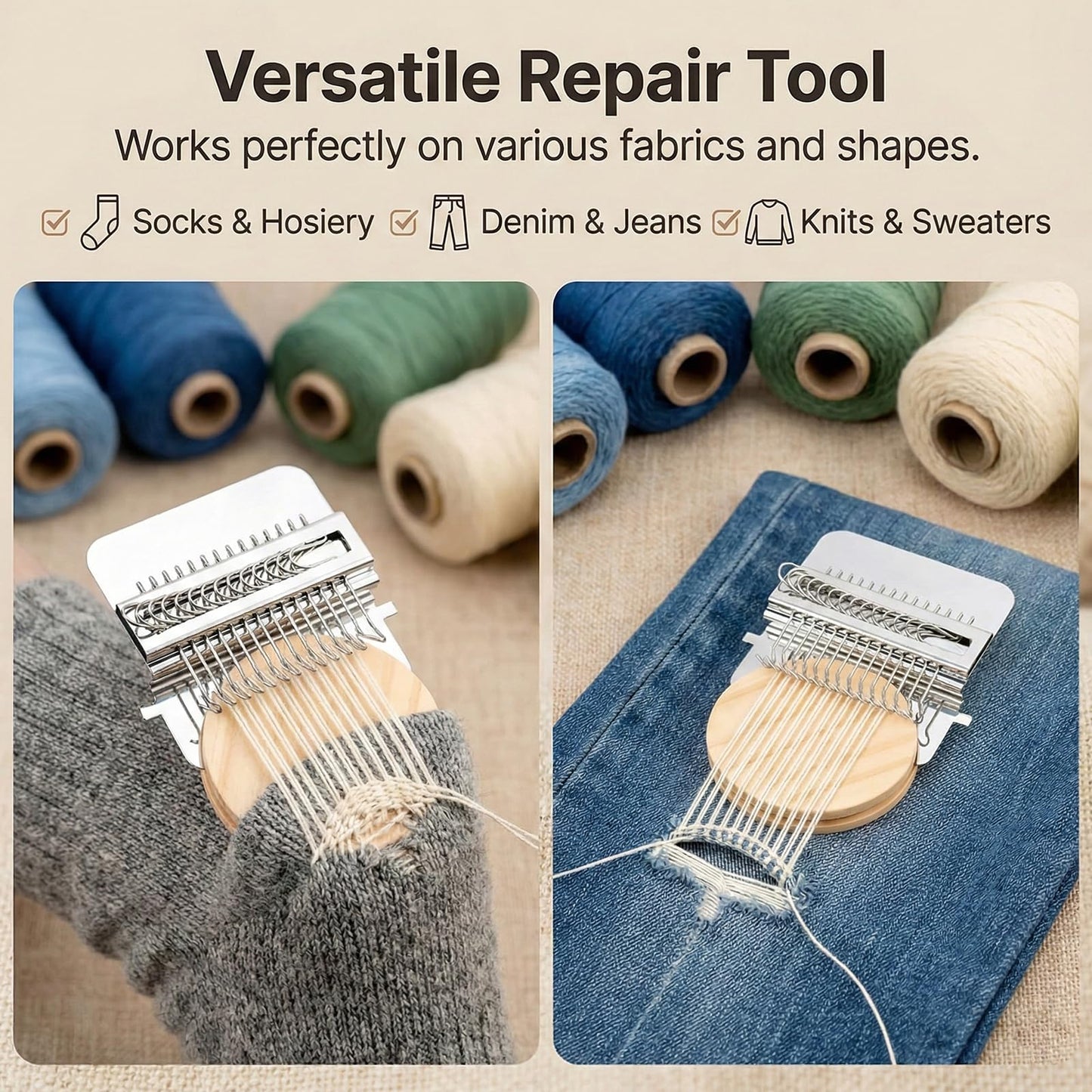 FdcZeyxior Knitting Loom Kit, Mini Darning Loom for Beginners, 14 Hooks Portable Weaving Tool Set for Jeans, Socks & Clothes Repair