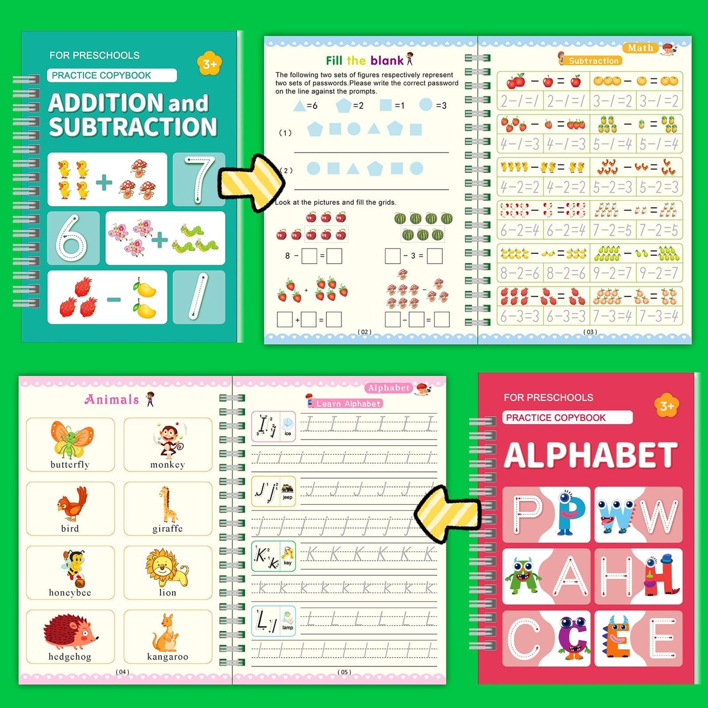 6 Pack Magic Grooved Writing Practice Books for Kids,Reusable Handwriting Practice with Pen,Pencil Grisp,Cute Seal and Learning Schedule ,Pecfect Tracing Copybook for Kindergarten Preschool Age 3-8
