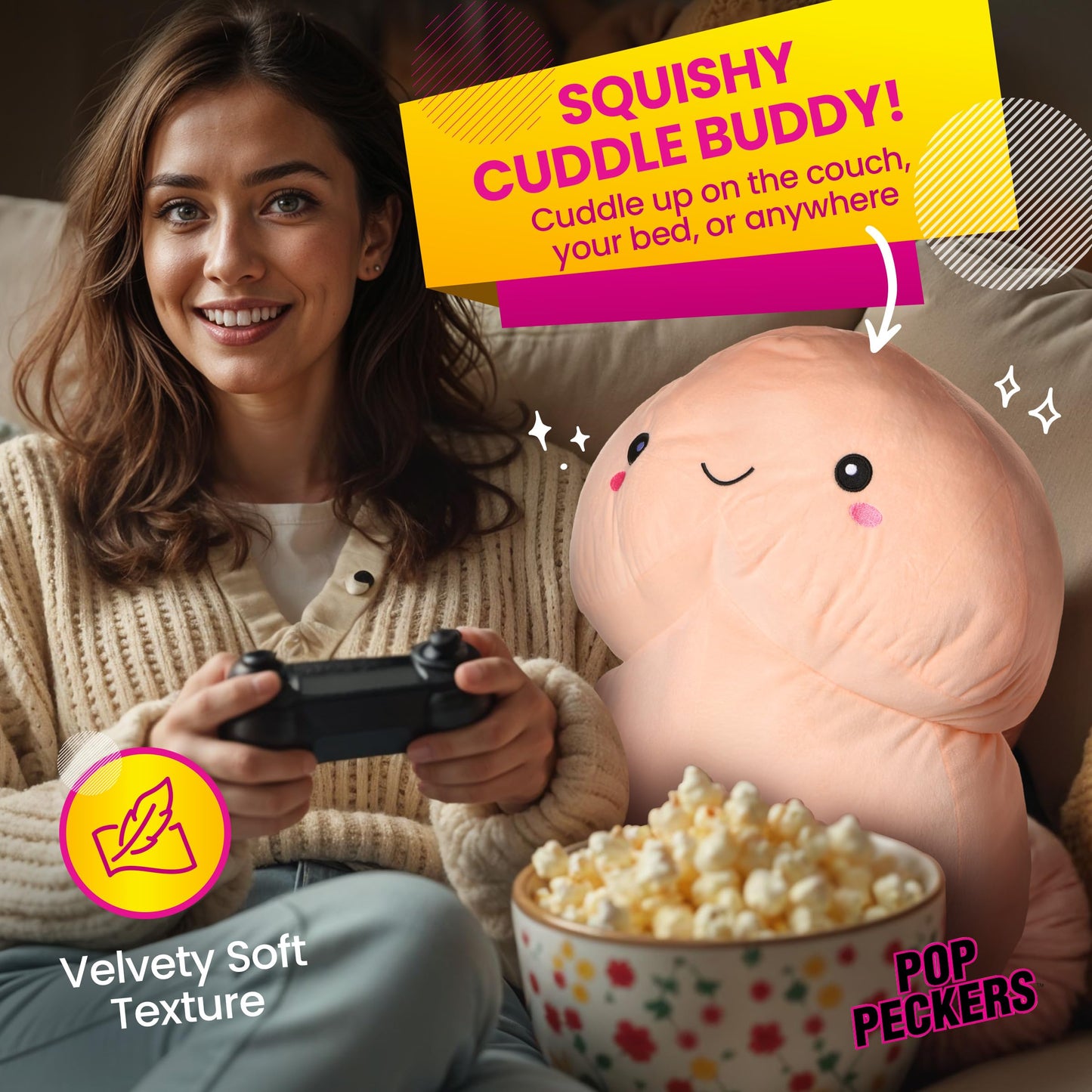 XR PLAY HARD. Chibi Cute Soft Stuffed Pecker Pillow - Creative Funny Prank Gift for Friend Bachelorette Party Fun Gifts, Large Machine Washable Plushies - 1 Piece (17.7in)