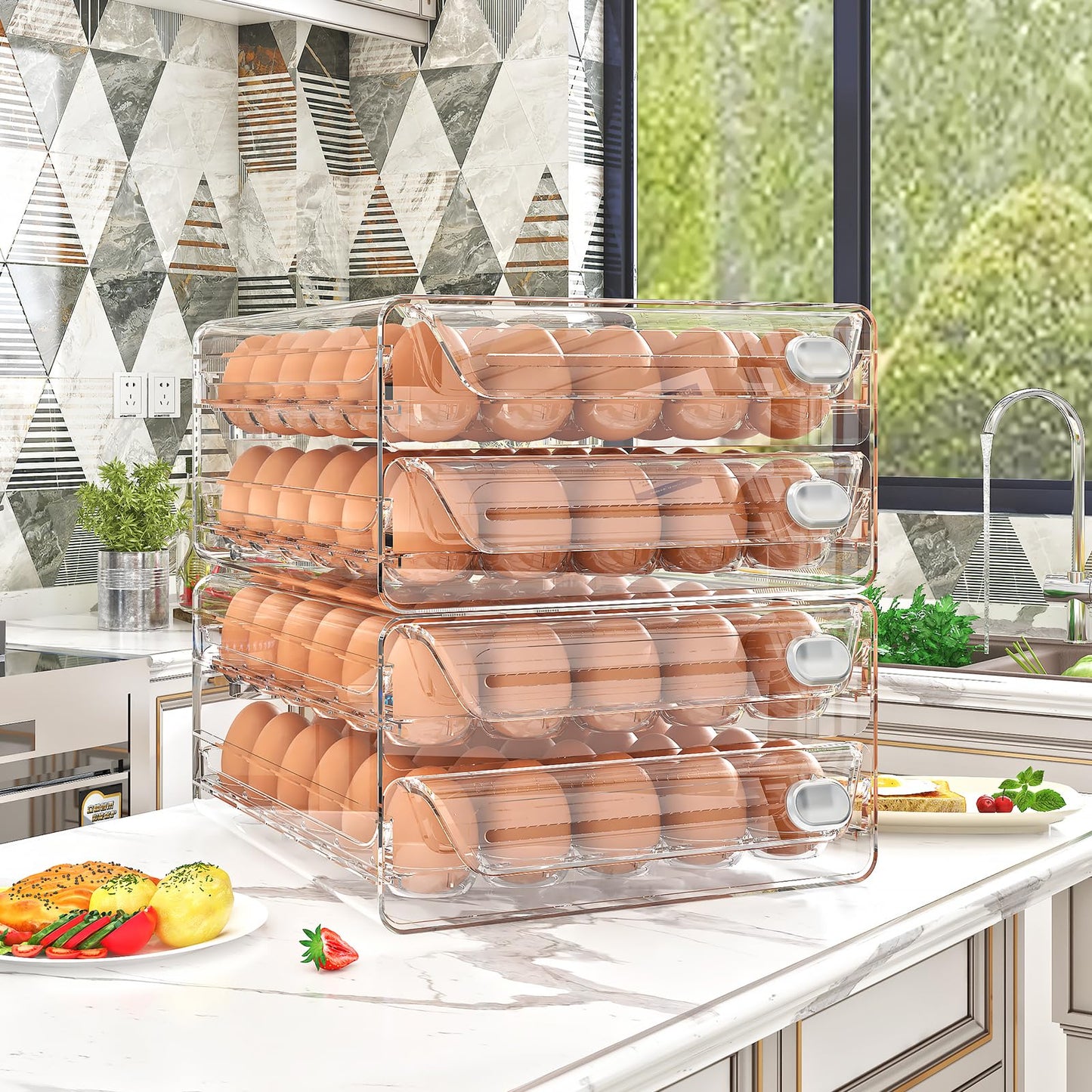 MSHOMELY 60 Egg Holder for Fridge, Egg Container for Refrigerator, Stackable Egg Storage Container, Egg Fresh Storage Box for Fridge, 2Layers Egg Tray, Clear Egg Organizer, BPA Free