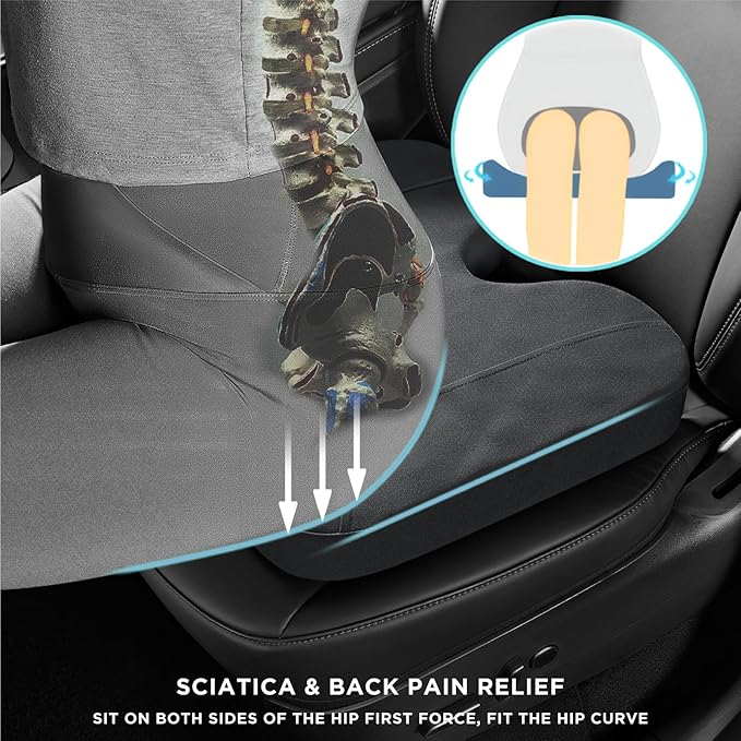 Skechers™ Memory Foam Seat Cushion with 3D Duplex Chinlon Cover, Ultimate Premium Coccyx Cushion for Tailbone Pain - Gray Seat Pad for Car, Office Chair, Wheelchair - Sciatica & Back Pain Relief