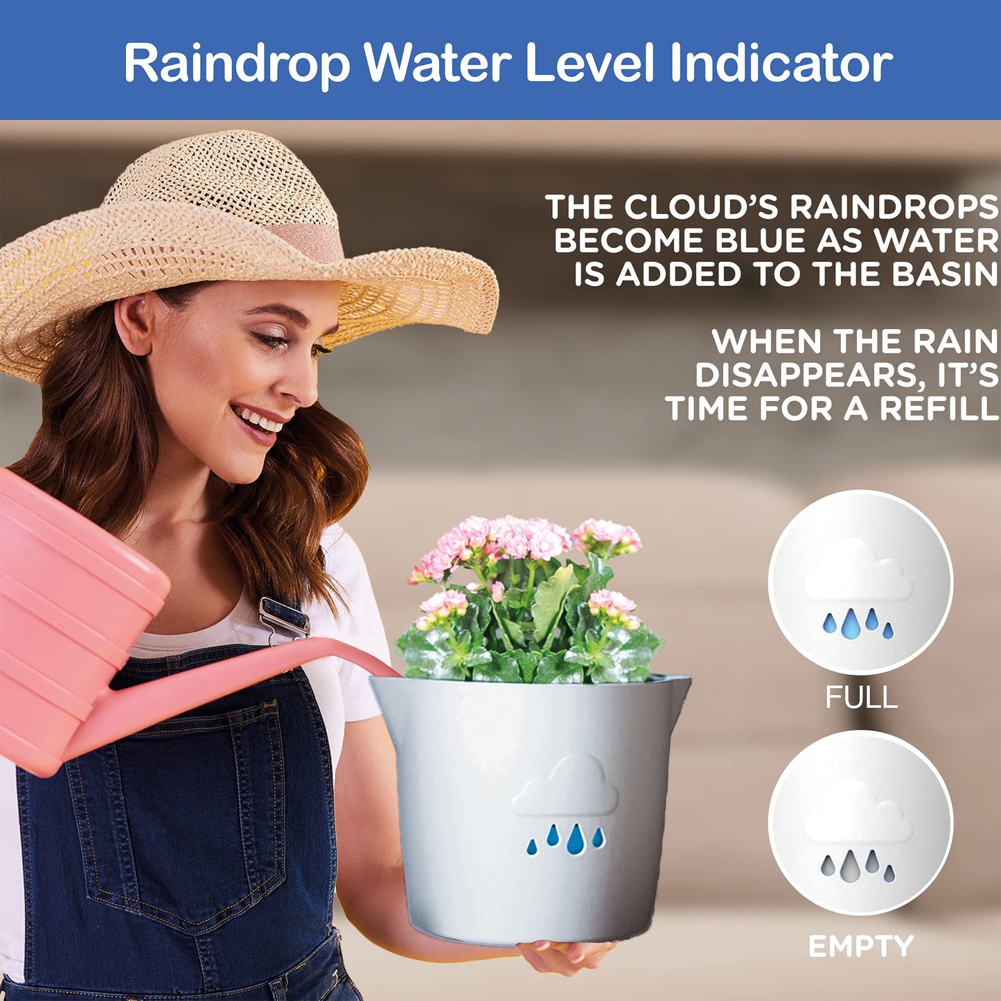 King's Gardening Clever Pot - Self Watering Pot for Indoor Outdoor Use, Animated Cloud Water Level Indicator, UV Resistant Planter, Ideal for Flowers, African Violets, and More 8" (Pearl Cloud)
