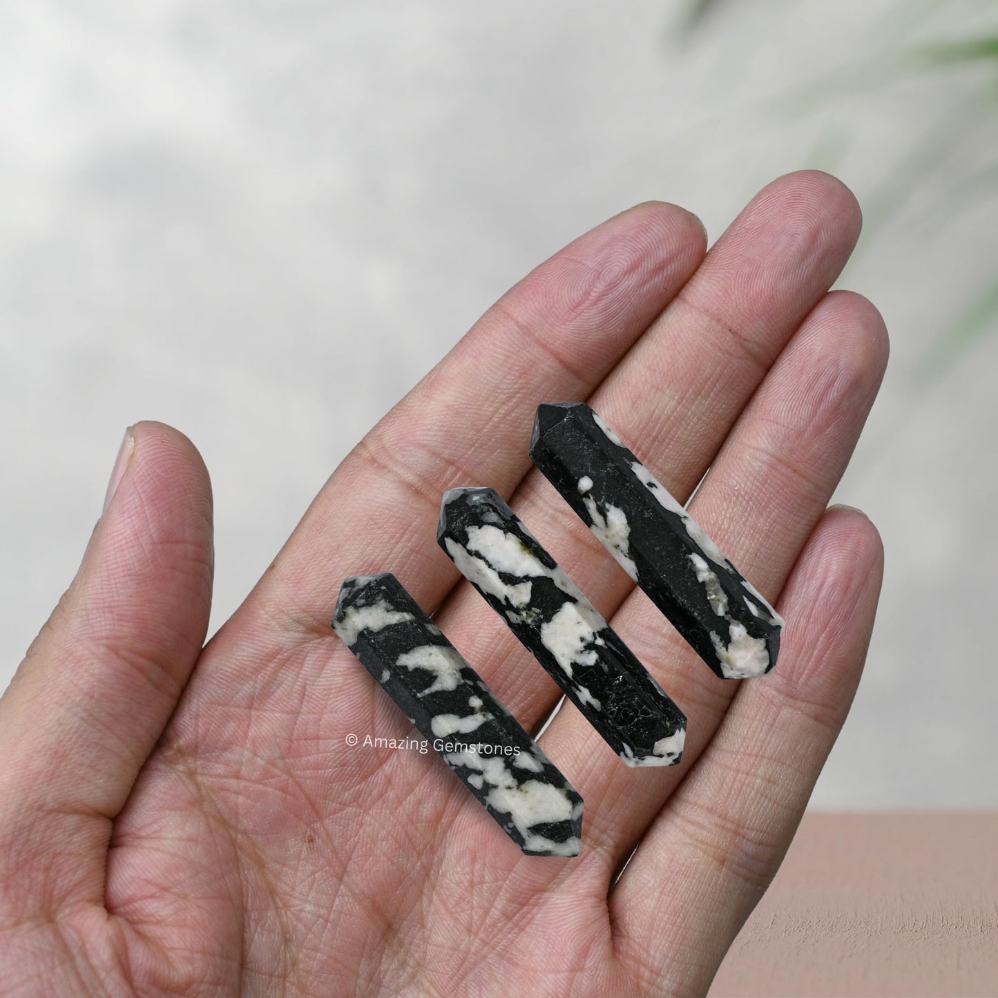 Amazing Gemstone Black and White Tourmaline Crystal Points Bulk Healing Crystals & Stones - Pack of 3 Double Terminated Healing Wand Point Bulk Crystals for Crafts, Crystal Grid, DIY for Beginners