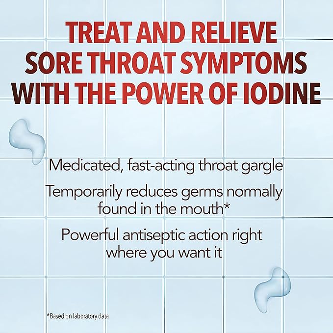 Betadine Antiseptic Medicated Gargle, Povidone-Iodine 0.5%, Treat and Relieve Sore Throat Symptoms, Temporarily Reduces Germs Normally Found in The Mouth, Mint Flavor, 8 FL OZ