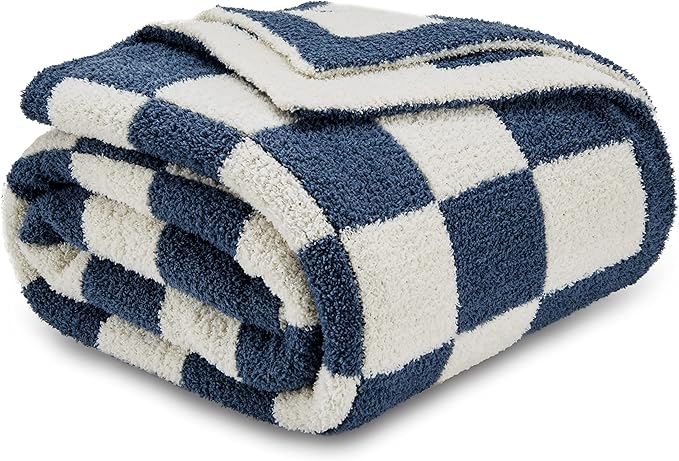 CozeCube Checkered Blanket, Ultra Soft Cozy Blue and White Throw Blanket, Warm Cozy Knit Fuzzy Plush Checkerboard Throw for Couch Bed Sofa, 60"x80"