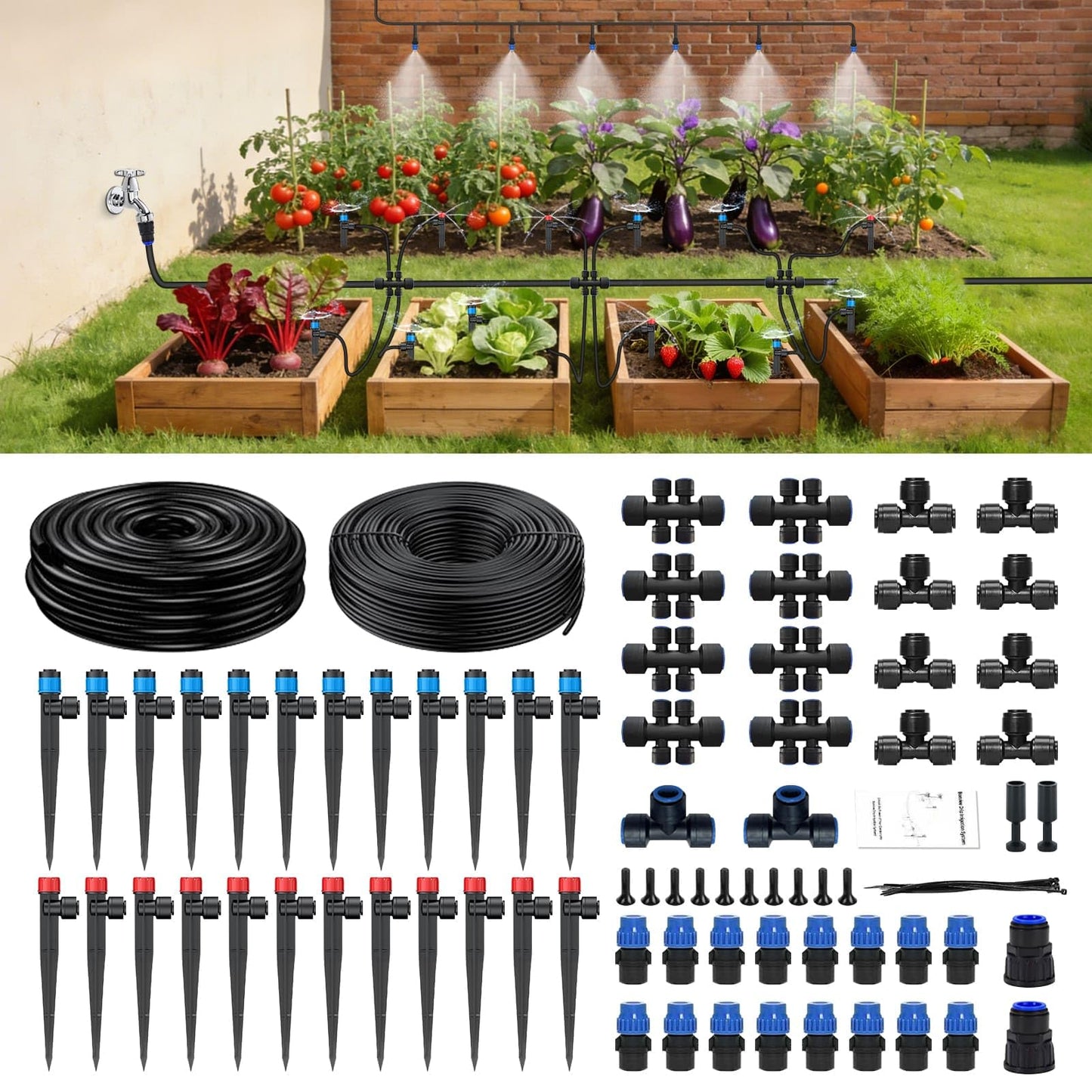 250FT Drip Irrigation System Kit New Quick-Connect, Automatic Garden Watering Misting System for Greenhouse, Yard, Lawn, Plant with 5/16 inch Hose 1/4 inch Distribution Tubing and Accessories