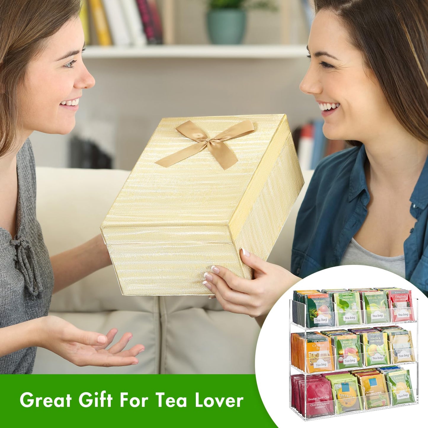 BEYGORM Acrylic Tea Bag Organizer for 216 Tea Packets, No Assembly Required, Display Holder for Countertop, Vertical Tea Bag Caddy for Cabinet, Tea bar Accessories, Teabags Storage Containers