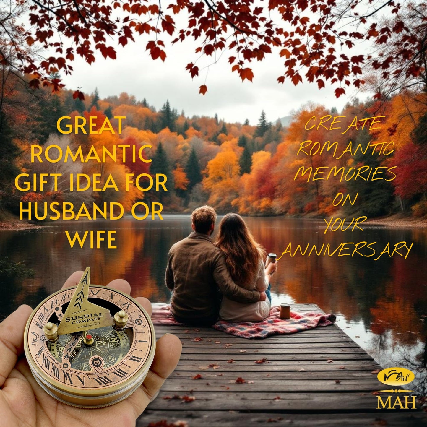 Anniversary Brass Sundial Compass Gift for Him or Her – Keepsake for Husband, Wife or Couple – 50th 40th 25th 20th 1st Year Wedding or Love Celebration – Engraved or Embossed Romantic Quote Compass