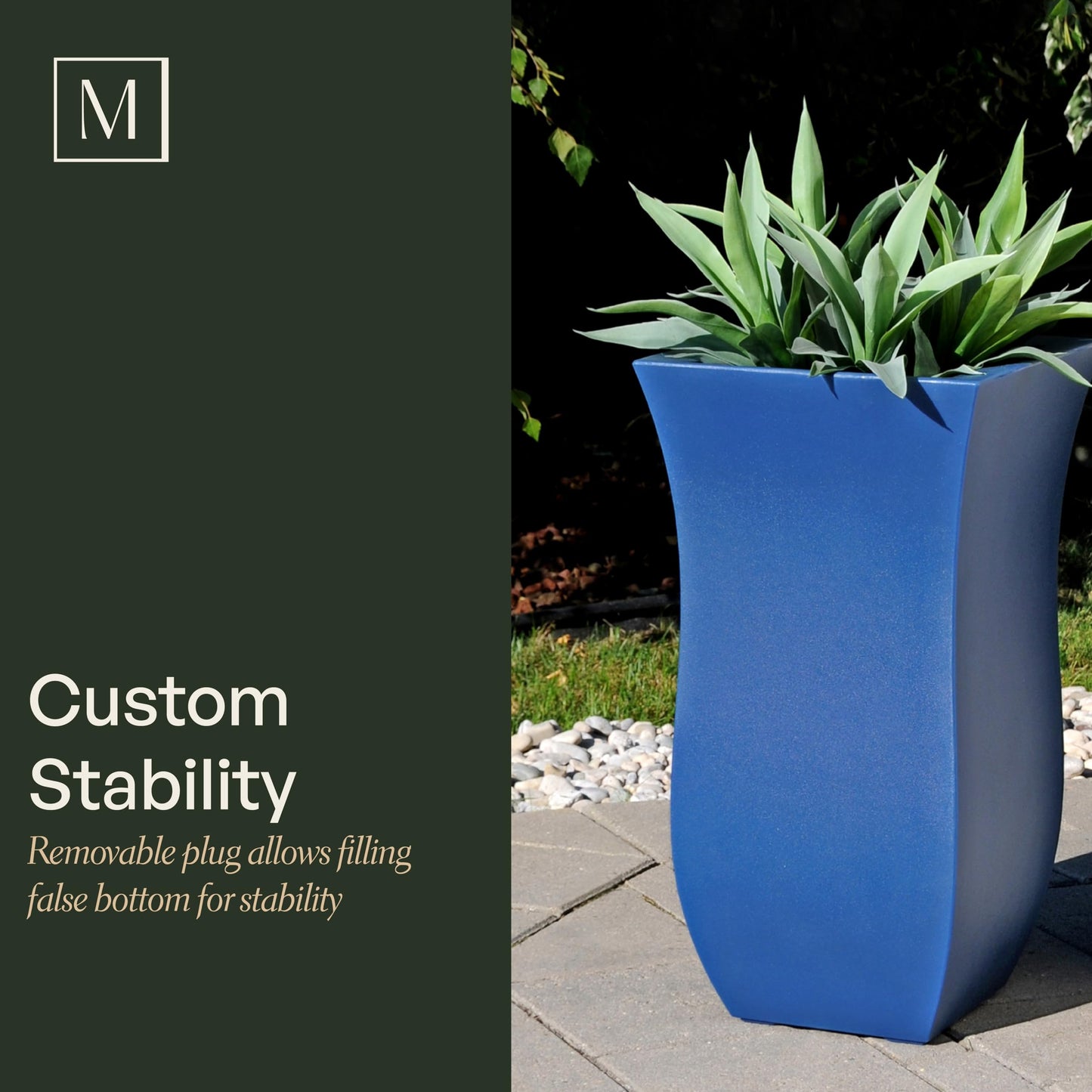 Mayne Valencia 30in Tall Planter - Neptune Blue - 16in x 16in x 30in - with Removable Plug, Polyethylene (5874-NB)