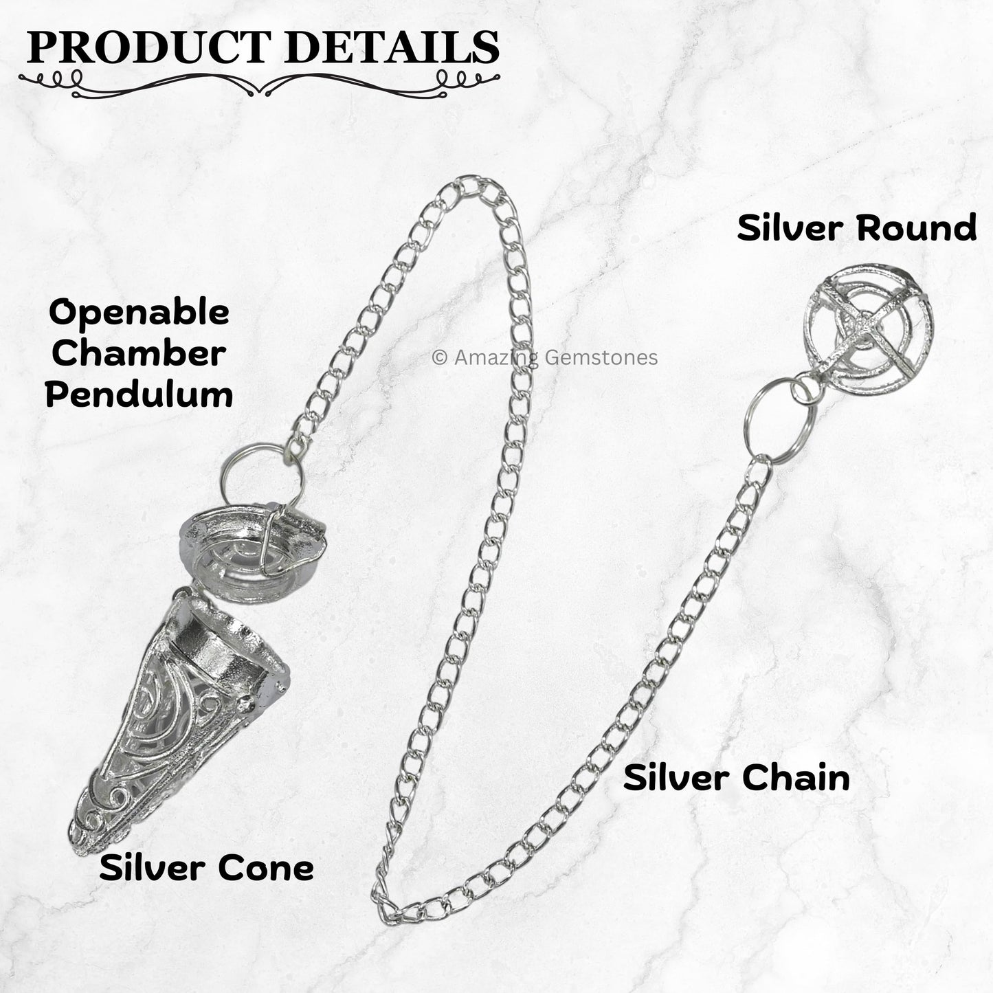 Amazing Gemstone Healing Metal Pendulums for Divination, Silver Cone Chamber Steel Copper Pendulum High Energy Pendulo de Bronce Pendulos de Mesa MP88