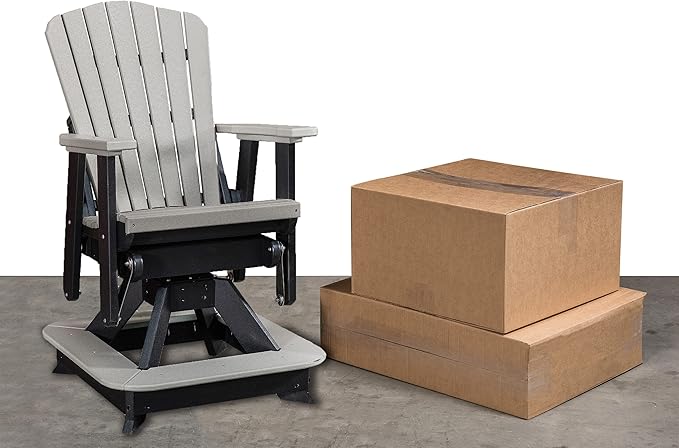 DutchCrafters Slat Fan Back Poly Balcony Adirondack Swivel Glider with Footrest Outdoor Patio Chair (Black & Weatherwood)