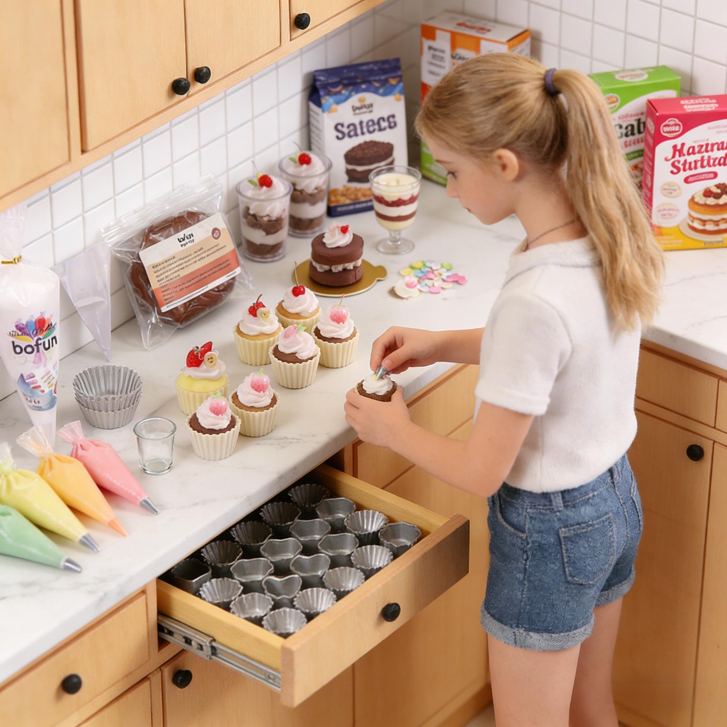 BoFUN DIY Miniature Dessert Fridge Magnet Craft Kit, 1:12 Scale Craft Set for Adults Teens, Handmade Supplies with Magnetic Backing, Home Decor Birthday Gift