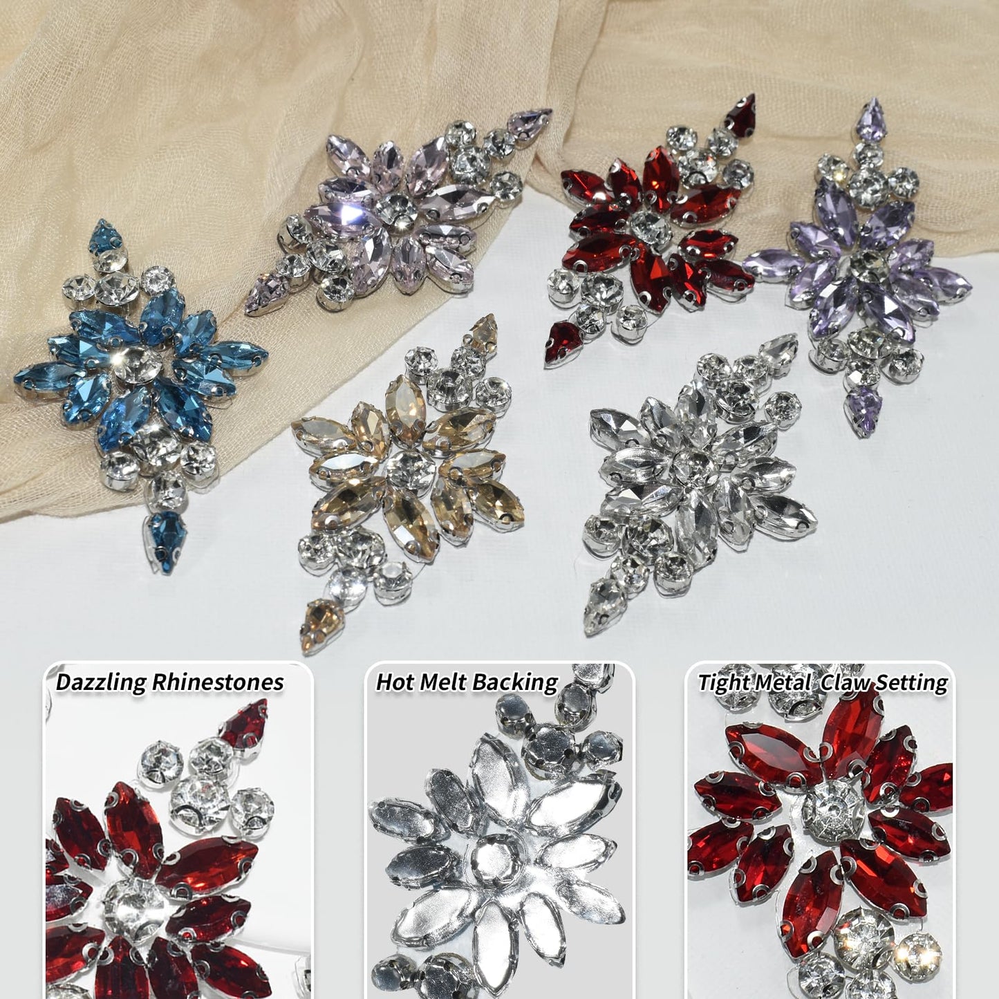 PANTOSS Rhinestone Applique Iron on Patches, Crystal Iron-On Flower Sequin Embellishments for DIY, Shoes, Wedding Sash, and Headpieces (4pcs, Aquamarine Blue)