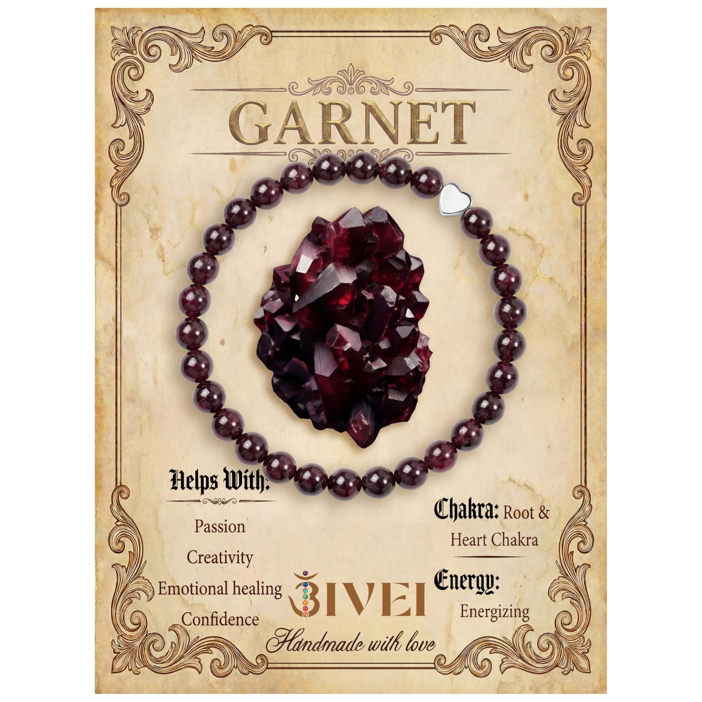 Bivei 6mm Garnet Crystal Stretch Bracelets for Women, Handmade Natural Stone Beaded Bracelet, Yoga Protection Jewelry Gift