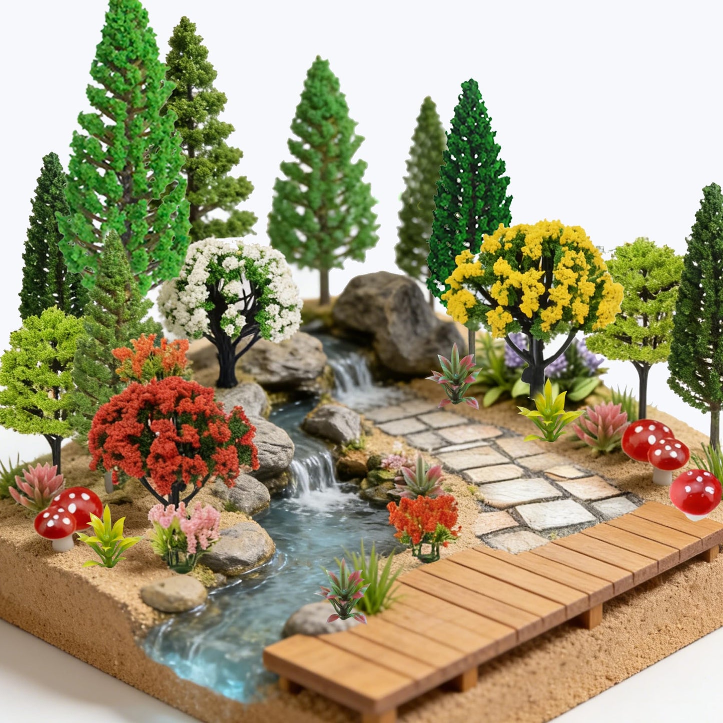 36pcs Model Trees Mixed Model Flower Trees Railroad Scenery Diorama Tree Mushroom for DIY Crafts Landscape Train Railroad Decorations Fairy Garden Trees Supplies