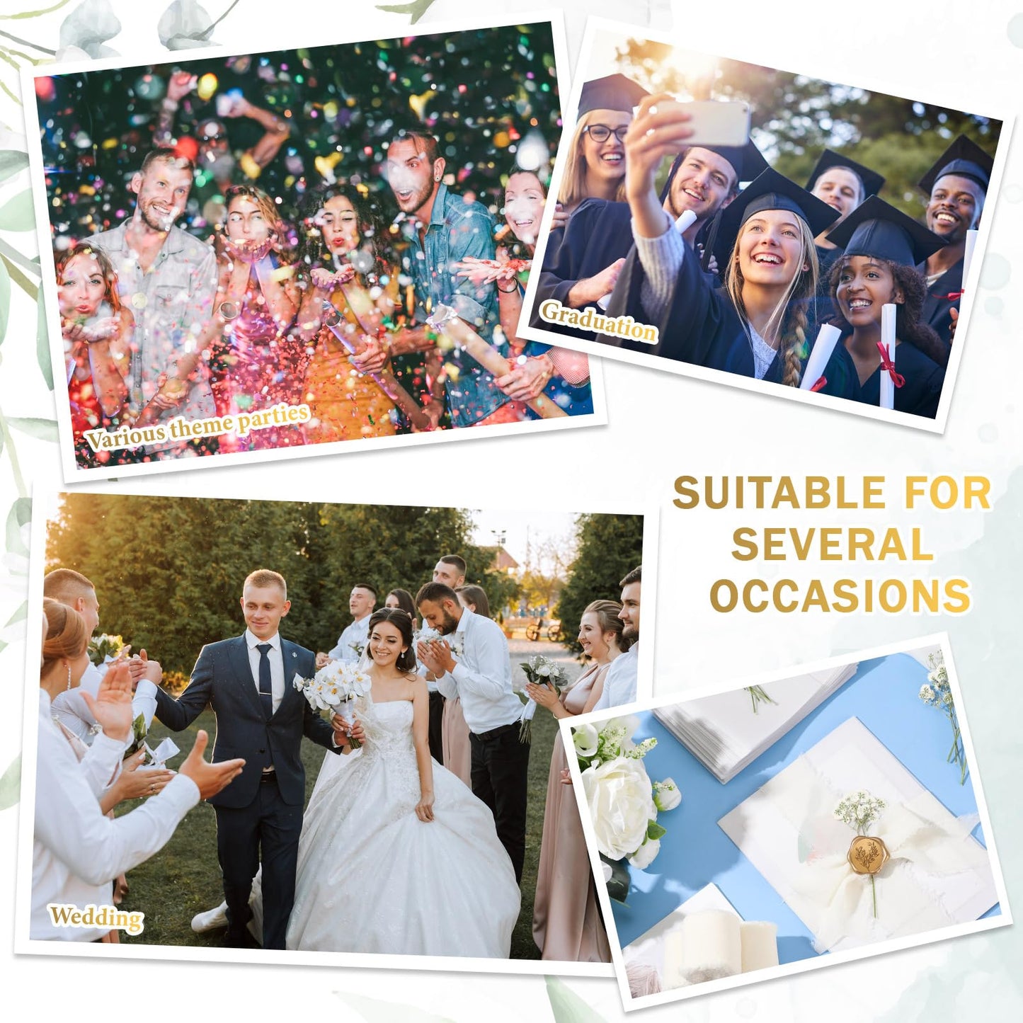 Fuyoooo 30 Set Wedding Invitations Wraps Set Pre Folded Vellum Jackets for 5 x 7 Invitations Self Adhesive Gold Wax Seal Stickers Dried Baby's Breath Flowers Chiffon Silk Ribbon for Craft DIY