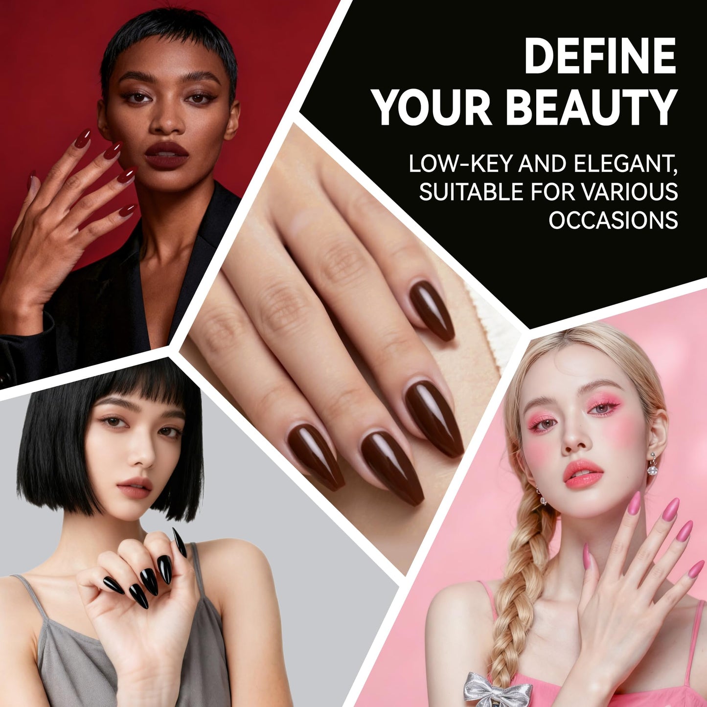 U-LIAN 576Pcs Press on Nails Kit, Short Almond & Coffin Shapes, 24 Pack Glossy Fake Nails, Full Cover Artificial Tips for Women, Easy Manicure at Home