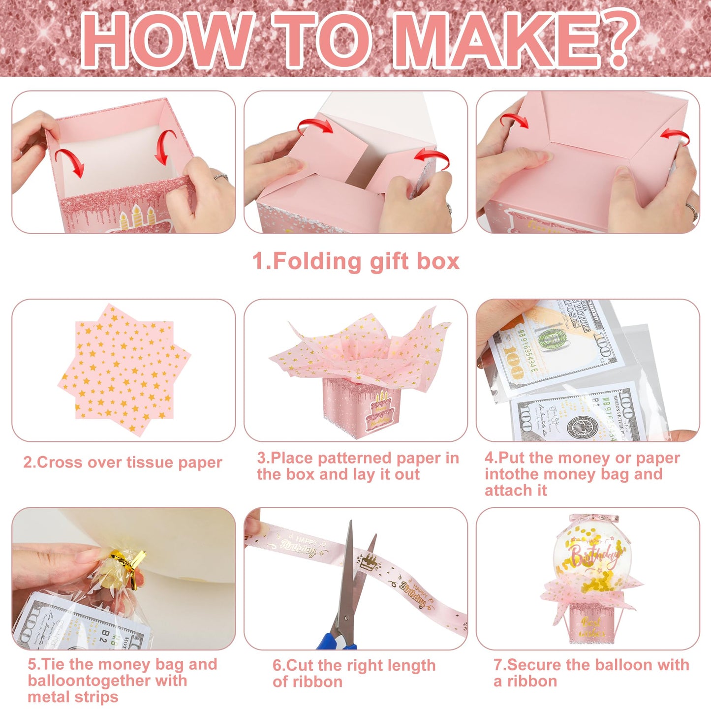 Pull Money Balloon Box Birthday Balloon Money Surprise Box Funny Pull Cash Surprise Kit for Birthday Party Cash Gift Supplies