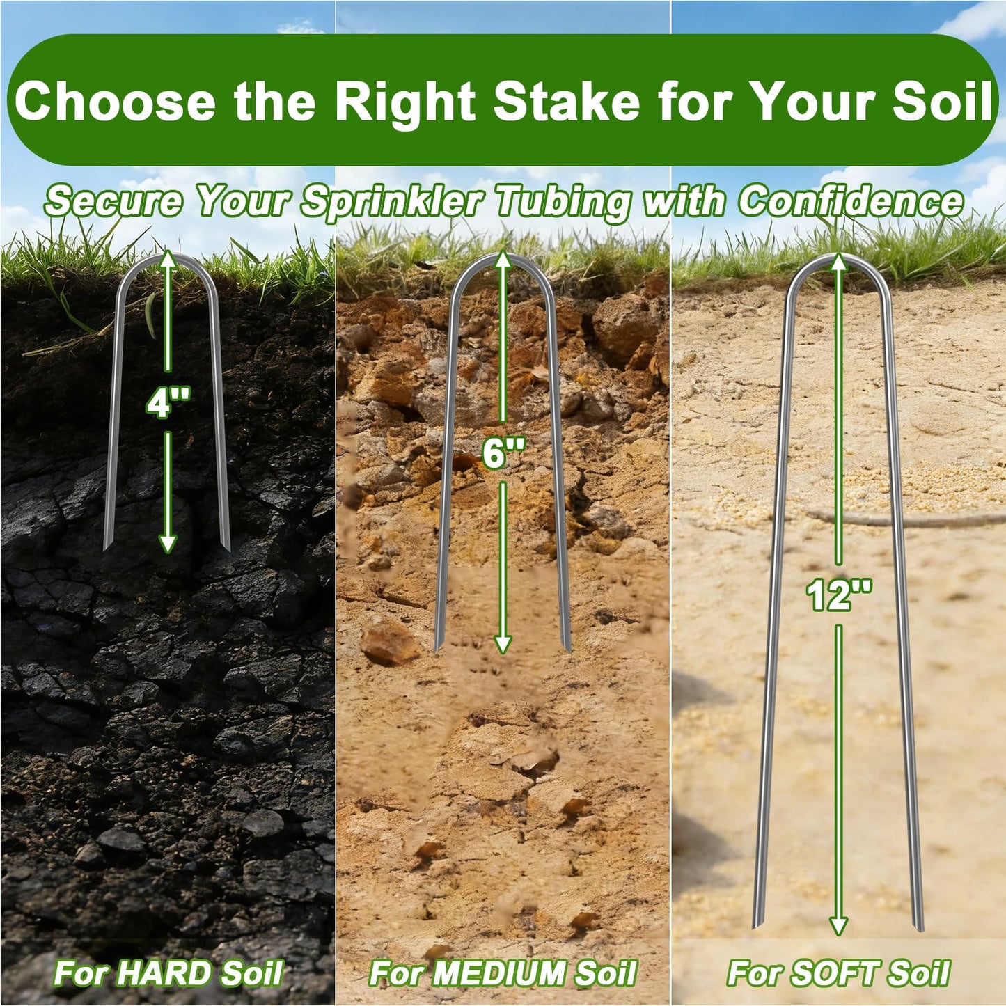 AAGUT 16 Pack Garden Landscape Staples 6 Inch Soaker Hose Stakes 11 Gauge Drip Line Irrigation Stakes Water Hose Hooks Galvanized Lawn U Pins Sod Nails for Chicken Wire, Drip Tubing, Dog Fence