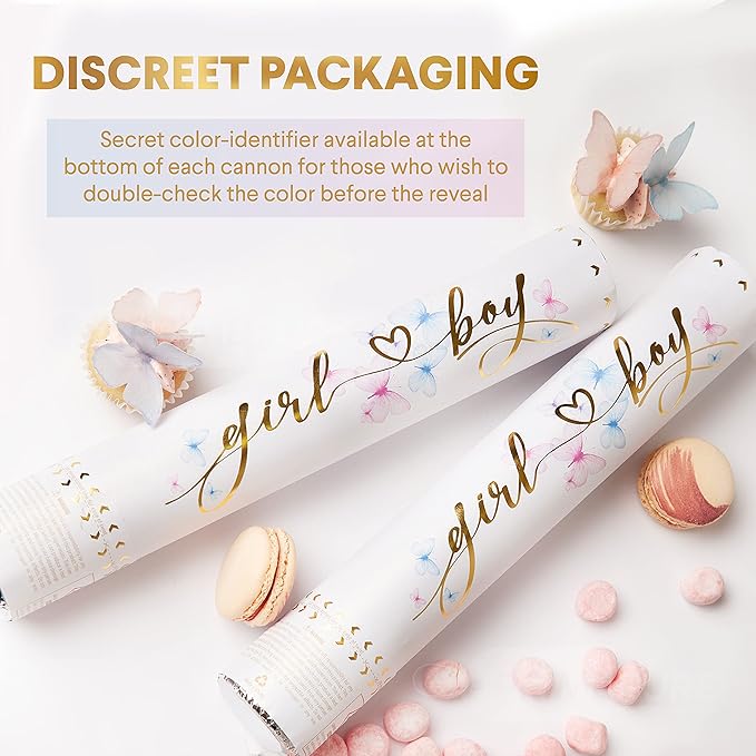 PrimePure Gender Reveal Confetti Cannon - Biodegradable Powder Cannons Smoke Bomb - Blue, 2 Pack - Party Poppers Baby Powder Blue Confetti Poppers for Baby Boy Gender Reveal Party