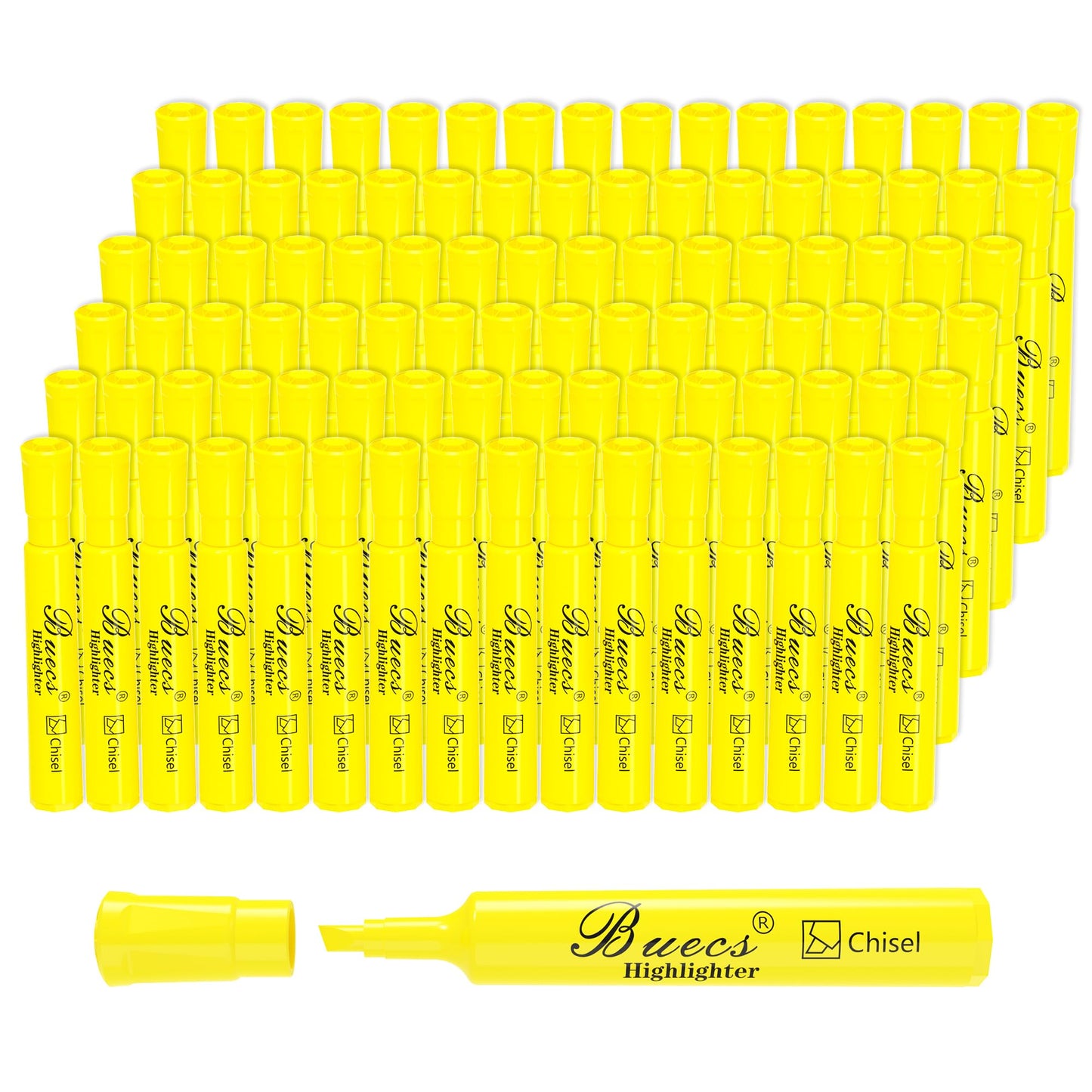 Buecs Highlighters Bulk Pack, 96 Count, Chisel Tip,Fluorescent Yellow, suitable for Adults Highlighting Planner Notes, Office School Supplies