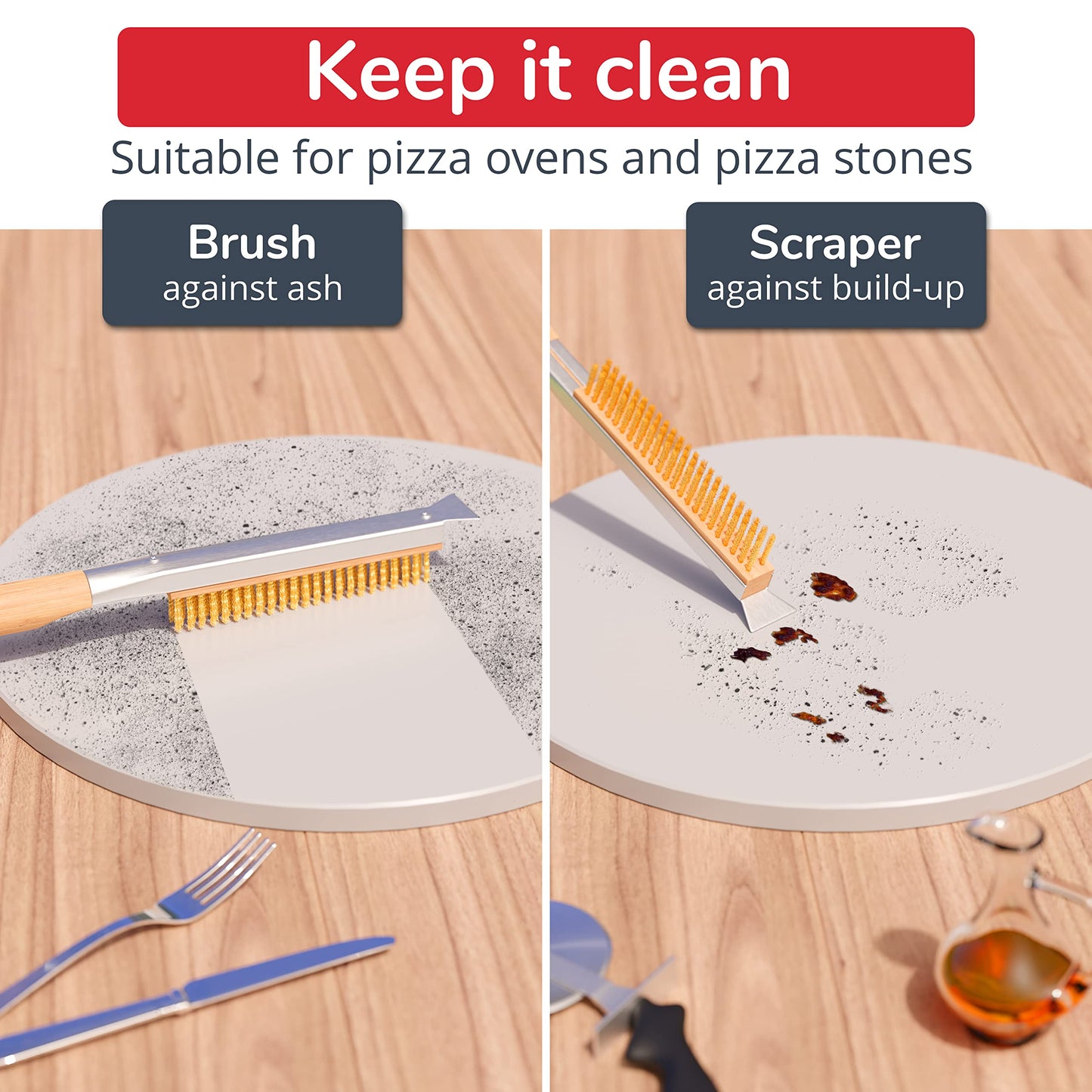 Senwosa Pizza Oven & Stone Brush with Scraper, Turning Fork & Bubble Popper Bundle - Essential Accessories & Tools for Any Pizza Oven