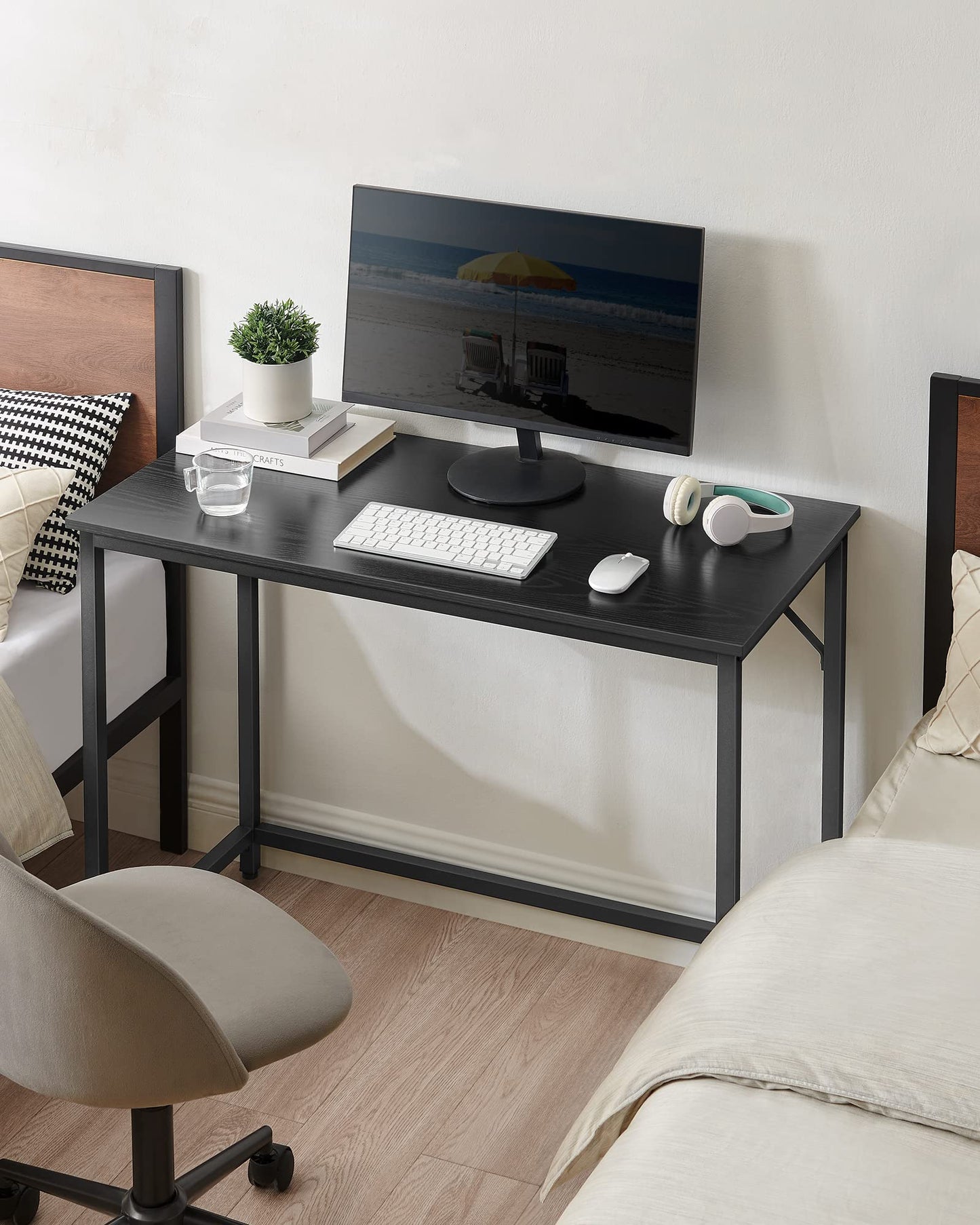 VASAGLE Computer Desk, Office Work Desk, 39.4 x 19.7 x 29.9 Inches, for Study, Bedroom, Home Office, Living Room, Ebony Black and Ink Black ULWD041B56