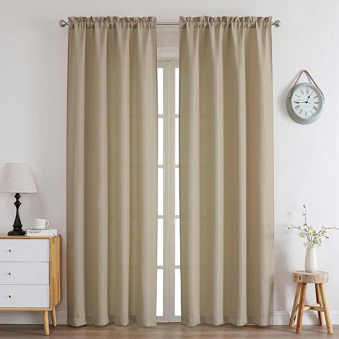 Chyhomenyc Camel Curtains 96 Inch Length 2 Panels, Faux Linen Textured Semi Sheer Airy Light Filtering Soft Privacy Farmhouse Curtain Drapes for Living Room Bedroom, Each 40" Wx96 L