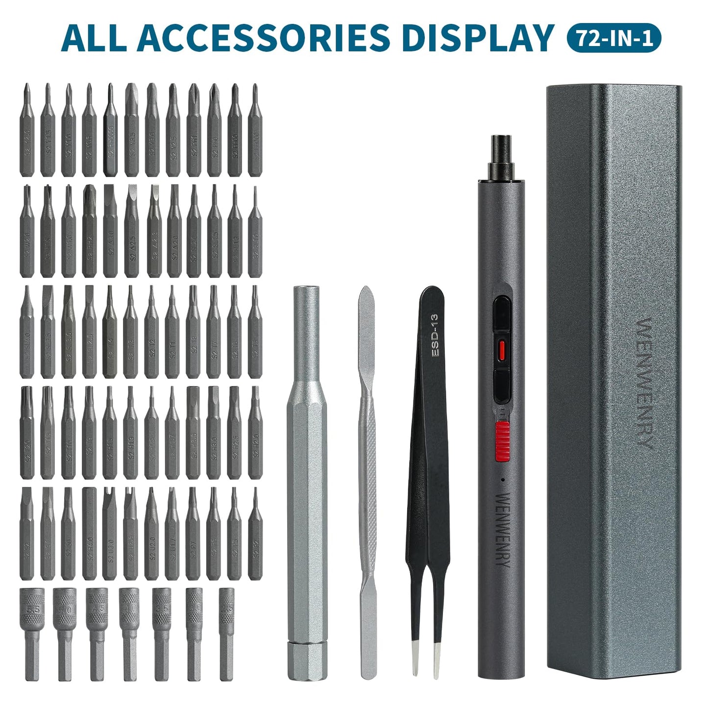 Wenwenry Mini Electric Screwdriver Set,Precision Electric Screwdriver，72-in-1 Magnetic Bits，3 Gears Torque, 3LED light,Magnetic Storage，Overload Protection, Repair Tool Set