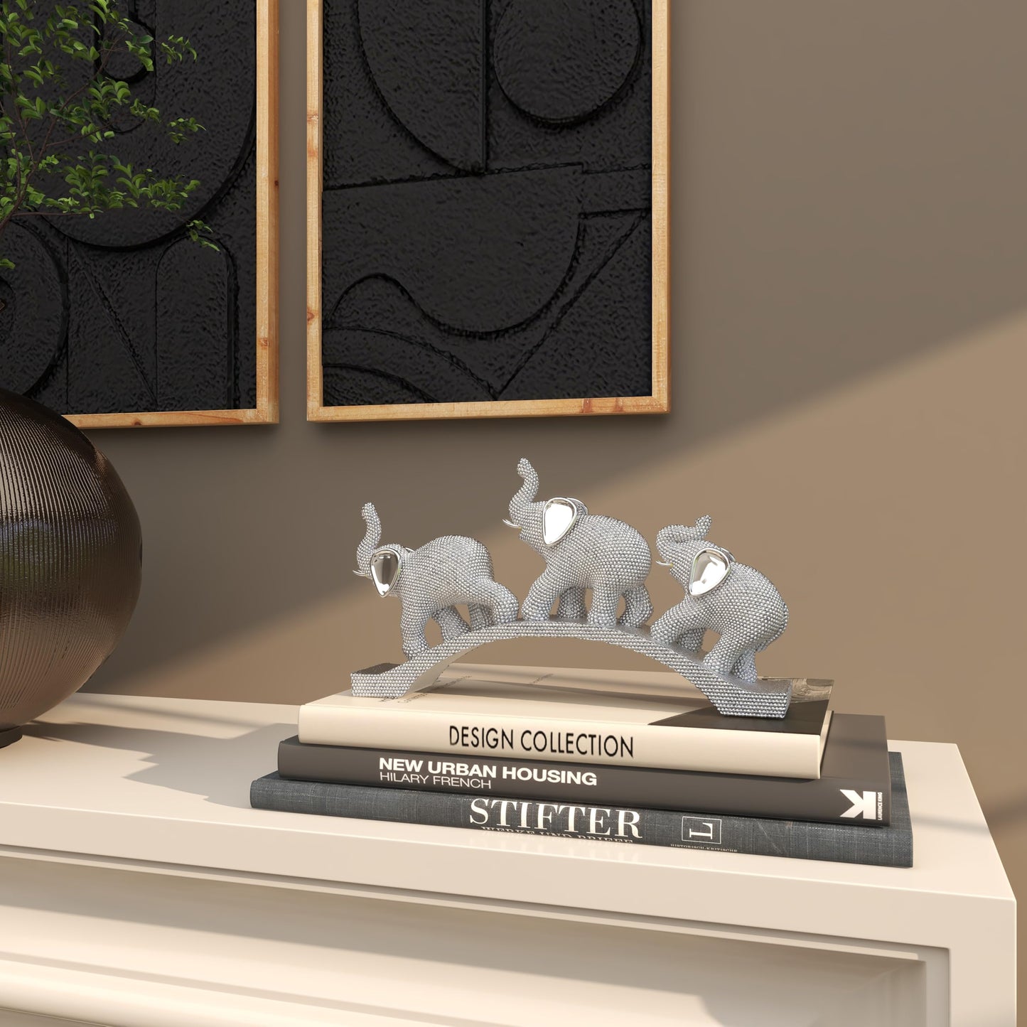 Deco 79 Polystone Elephant Decorative Sculpture Home Decor Statue, Accent Figurine 2" x 14" x 7", Silver