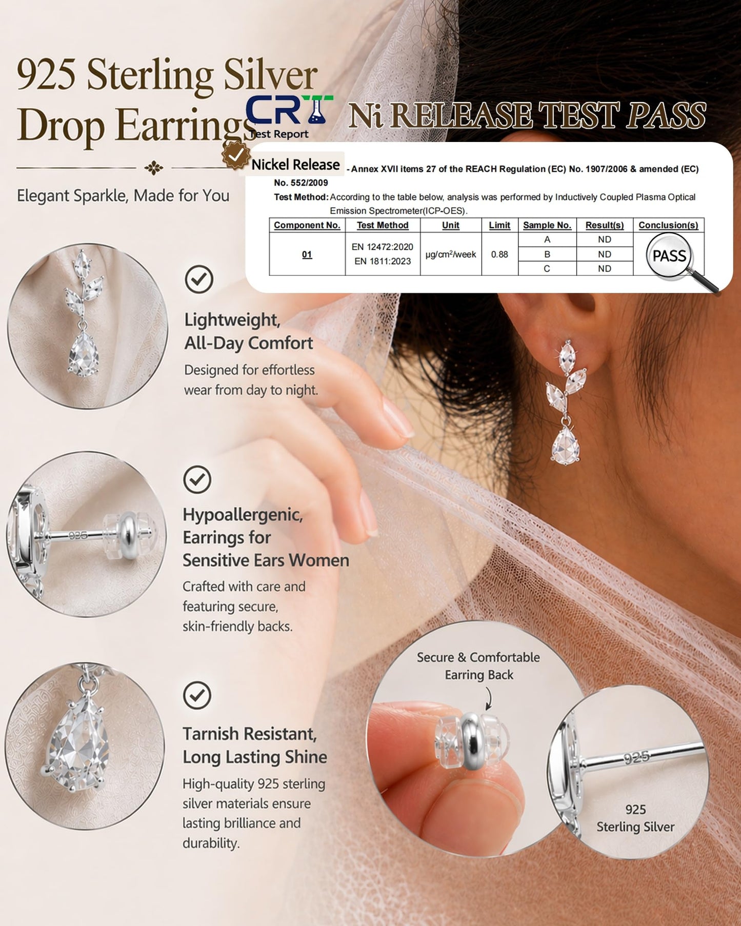Asdecy 925 Sterling Silver Dangle Earrings for Women Drop Dangle Cubic Zirconia Elegant Prom Bridal Bridesmaid Wedding Dangling Jewelry