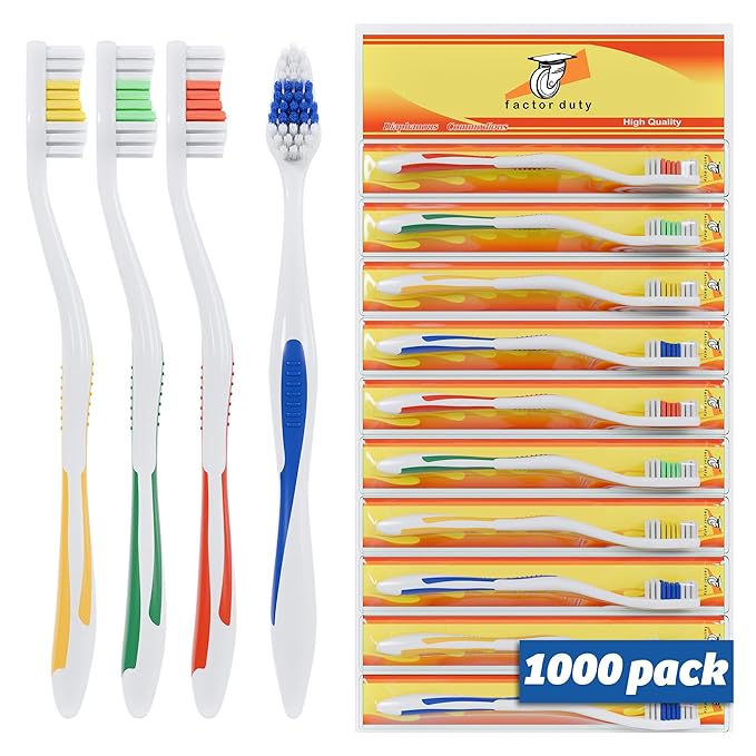 FactorDuty 1000 Pack Toothbrush Standard Classic Medium Soft Toothbrush Bulk Individually Wrapped