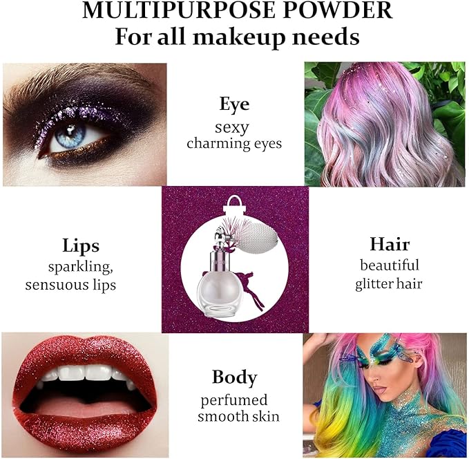 Metallic Silver Highlighter Spray, Loose Shimmer Powder High Gloss Makeup Mist for Body, Face, Hair, Long Lasting Glitter Hairspray for Festive Party, Stage Shows, Nightclubs, Bar