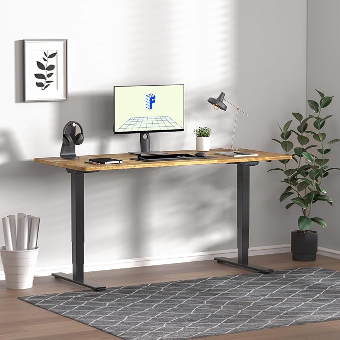 FLEXISPOT E6 MAX Solid Wood 63x24 Inch Dual Motor 3-Stage Heavy Duty Standing Desk, 330lbs Weight Capacity, Height Adjustable Desk w/Cable Management & Wheels(Butcher Block Rubberwood + Black Frame)