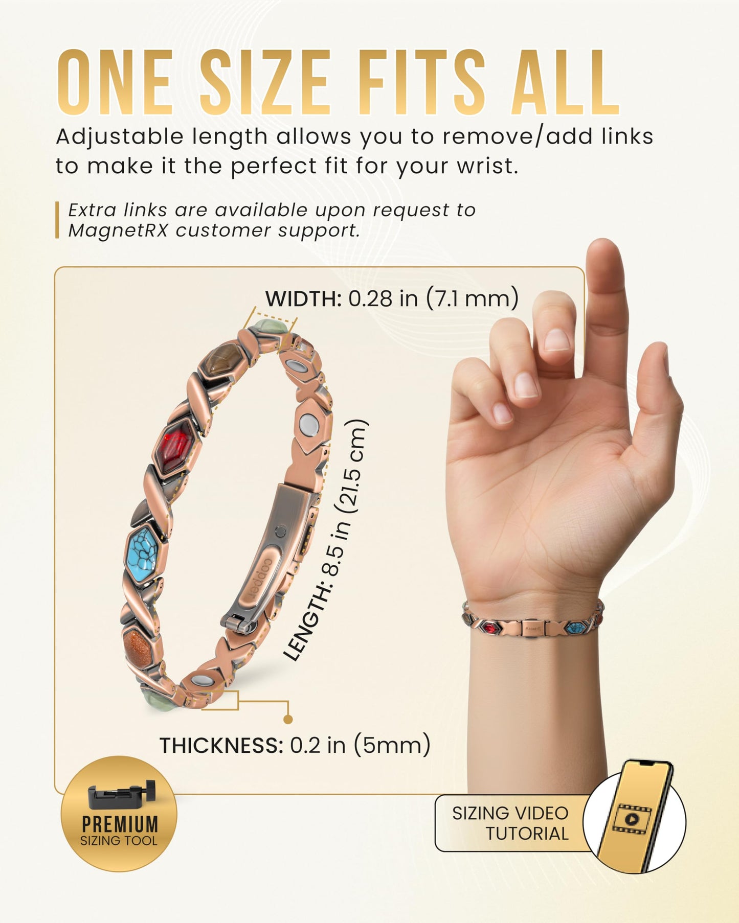 MagnetRX Pure Copper Bracelets for Women – Ultra Strength Copper Magnetic Bracelet with Multiple Stones – Adjustable Stone Bracelets for Women with Sizing Tool (Mixed Stones)