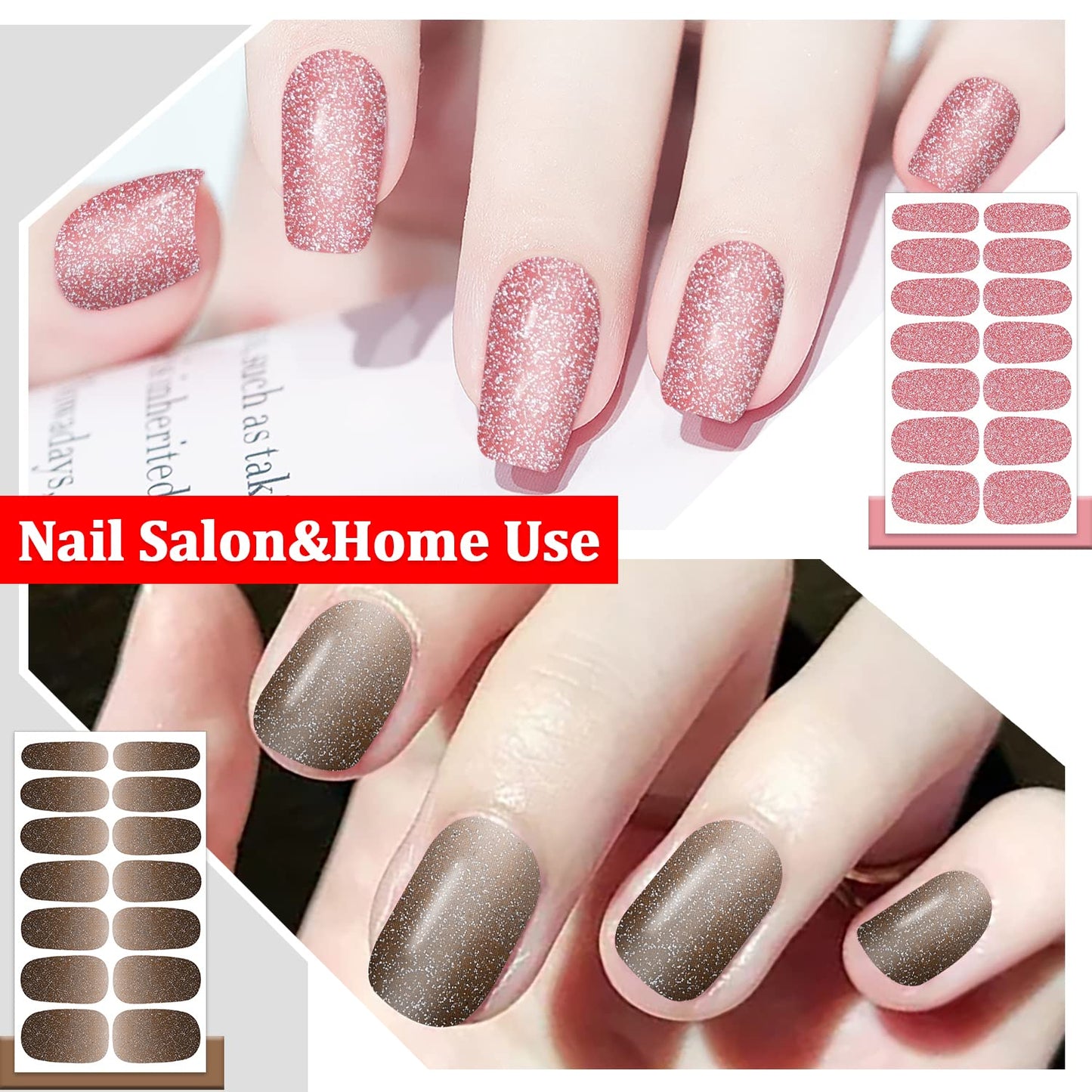 SILPECWEE 24 Sheets Full Nail Wraps Gradient Glitter Nail Polish Strips for Women Gel Nail Strips Self Adhesive Nail Polish Stickers Fingernail Sticker Nails Manicure Kit with 1pc Nail File