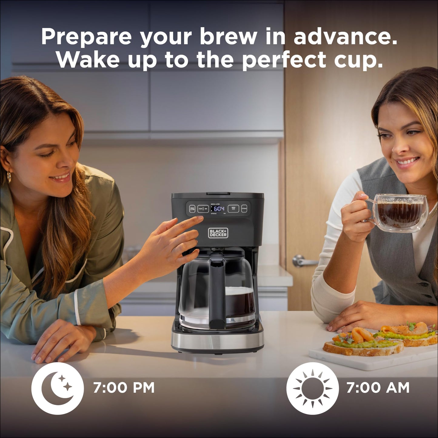 BLACK+DECKER CAFÉCRAFT 12-Cup Programmable Coffee Maker, Stainless Steel Drip Coffeemaker with Vortex Showerhead, Strength Selector, Sneak-A-Cup, Keep Warm