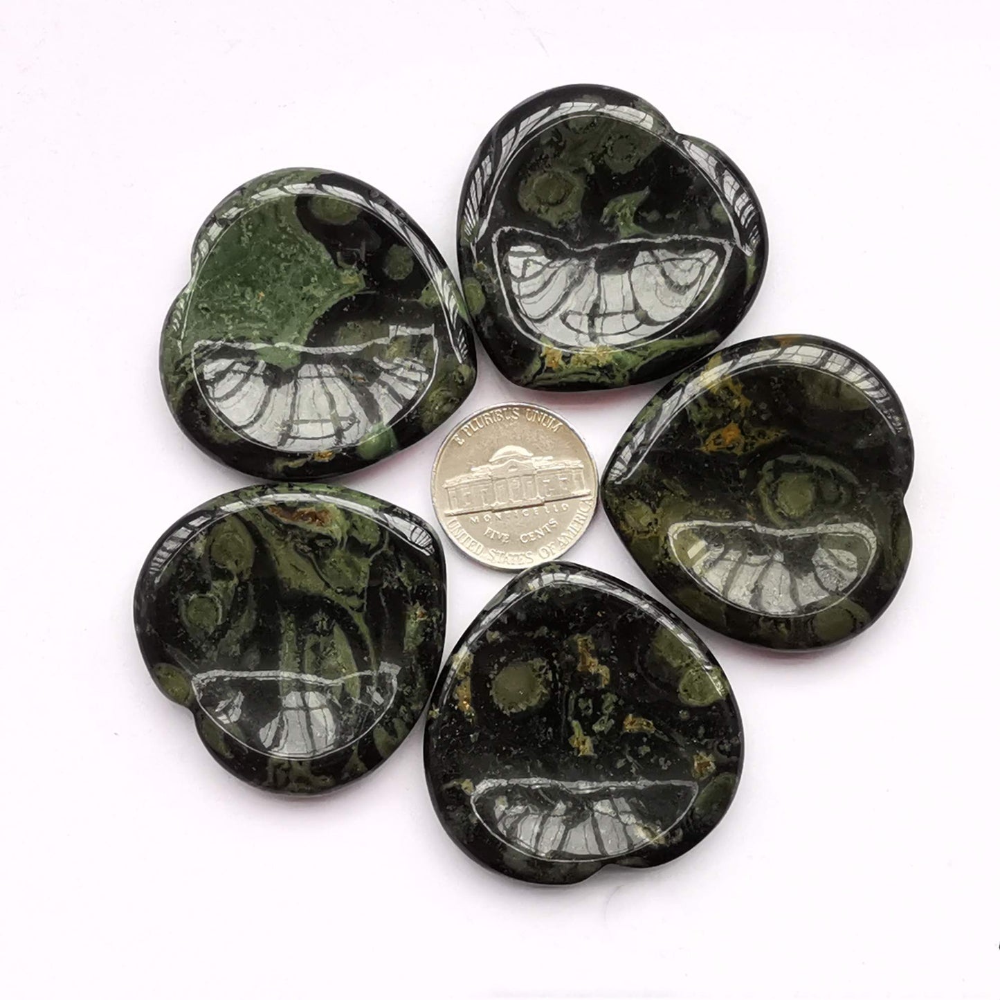 Bacatgem Natural Kambaba Jasper Heart Chakra Thumb Worry Stone,Hand Carved Healing Crystal Shaped Stone for Anxiety Stress Relief Meditation