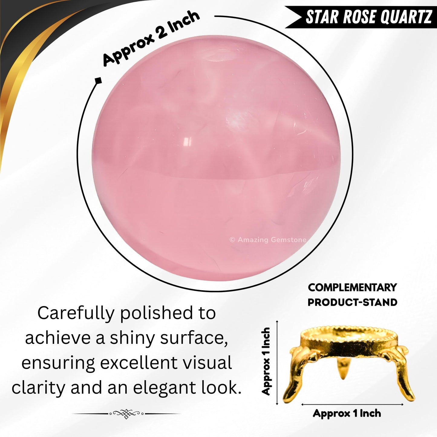 Amazing Gemstone Star Rose Quartz Crystal Ball with Stand - 2 Inches Crystal Sphere Meditation Balls for Witchcraft and Decorative Balls