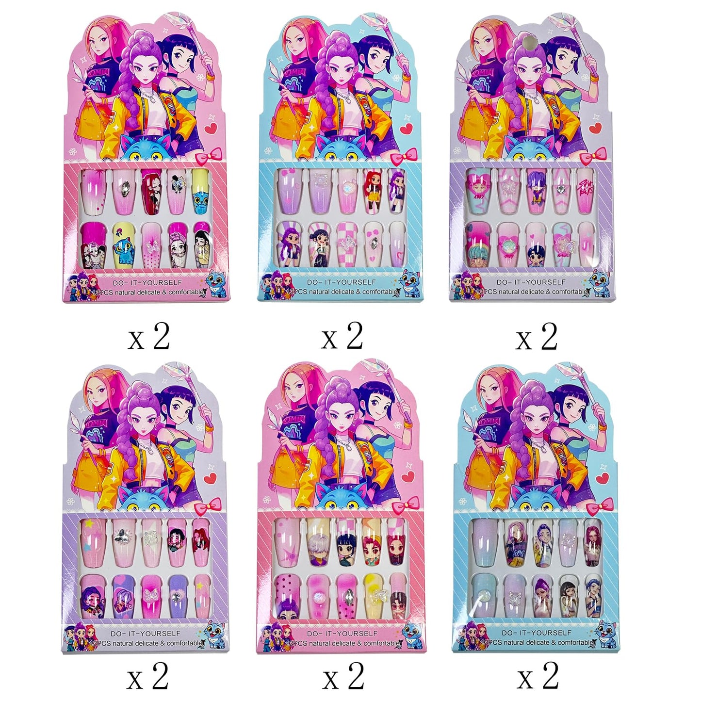 Demon Movie Hunters Nail Stickers 144Pcs - Korean Kpo-p Anime Idol Huntrix Band 3D Self Adhesive Cartoon Temporary Nail Decals - Easy Stick Removeable for DIY Women Girls Kawaii Nail Decoration Art