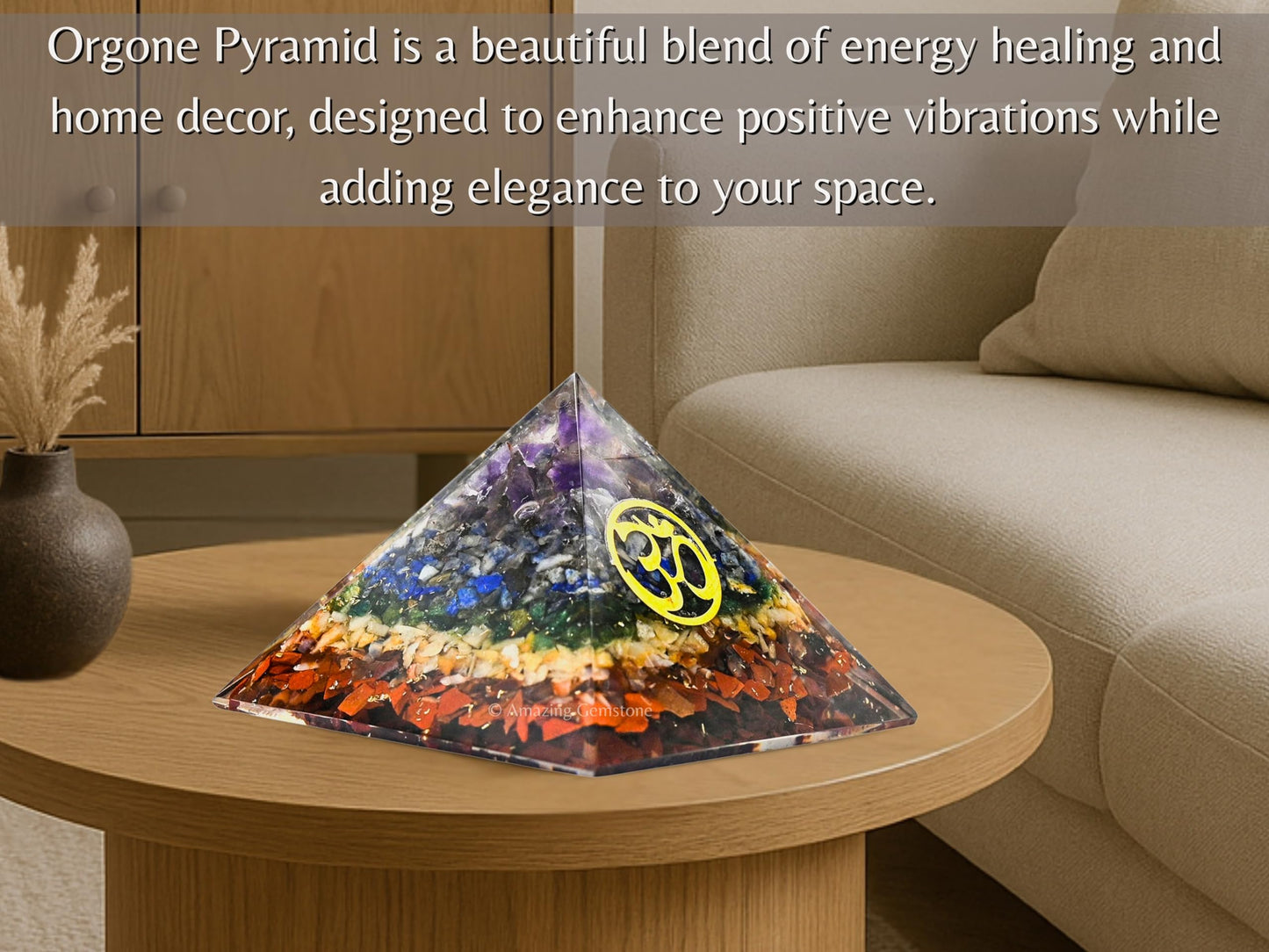 Amazing Gemstone Large Orgone Pyramid | Natural Chakra Pyramid Crystal | OM Orgonite Pyramid | Organ Pyramids Positive Energy Healing