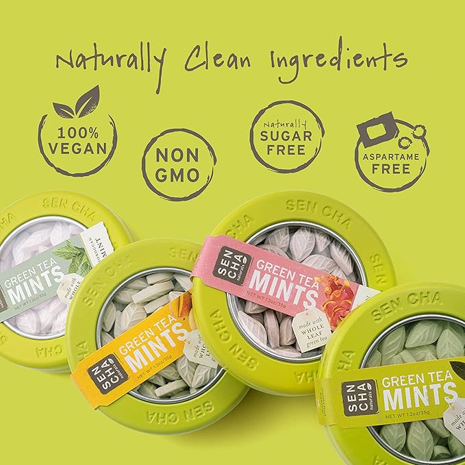 SEN CHA Naturals Green Tea Mints, Sugar-Free Breath Mints, Made With Organic Japanese Matcha Green Tea, Gluten-Free, Sugar-Free, Vegan & Keto-Friendly, Moroccan Mint, 1.2oz (1 Pack)