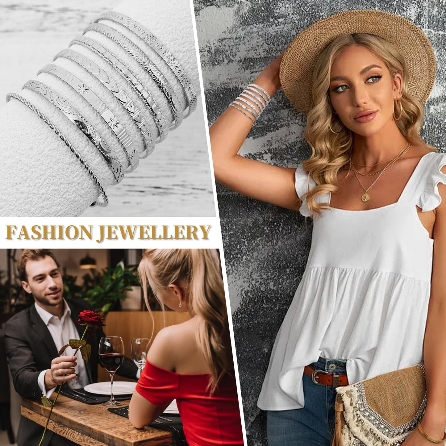 FUNOJOY Bangle Bracelets Set for Women, Multi Layer Stackable Cuff Bracelets, Boho Open Adjustable Bangle Jewelry Gift for Her