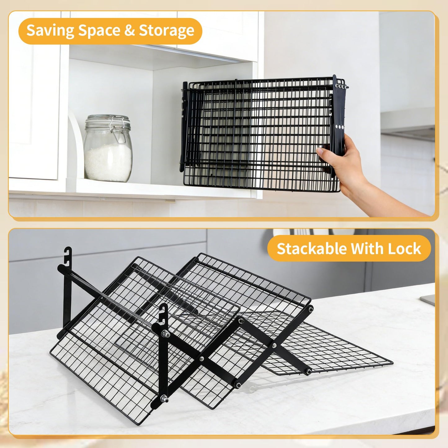 ZESHIHAOGUO 3-Tier Collapsible Cooling Rack with 3-Setting Design, Heavy-Duty Steel Baking Rack for Oven Safe Cooking & Space-Saving Storage