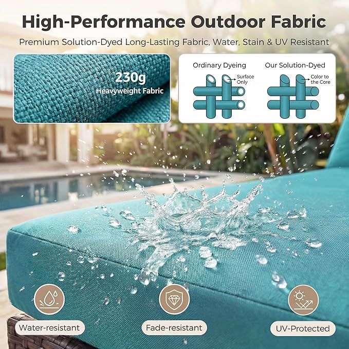 NICESOUL 9 Piece Large Outdoor Patio Furniture Set with Fire Pit Propane/Natural Gas, 29.3'' High Back Comfy Rattan Modular Sectional for 8, Deep Seat Conversation Sets, Brown Rattan and Teal Cushion
