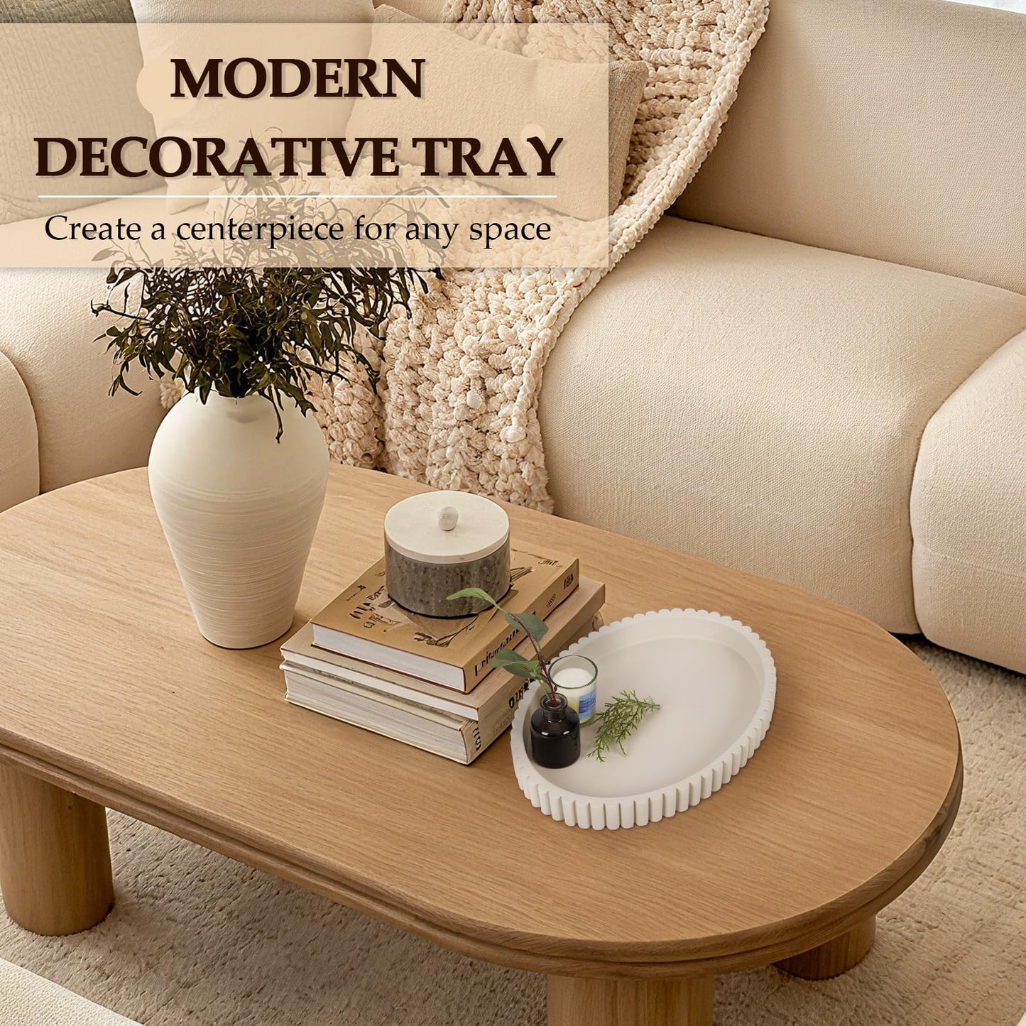 Cathyeen Oval Tray for Coffee Table Decor, 13" Concrete Coffee Table Tray, Table Centerpieces Decorative Trays for Home Decor, Modern Decorative Trays, Centerpiece Trays, Gray