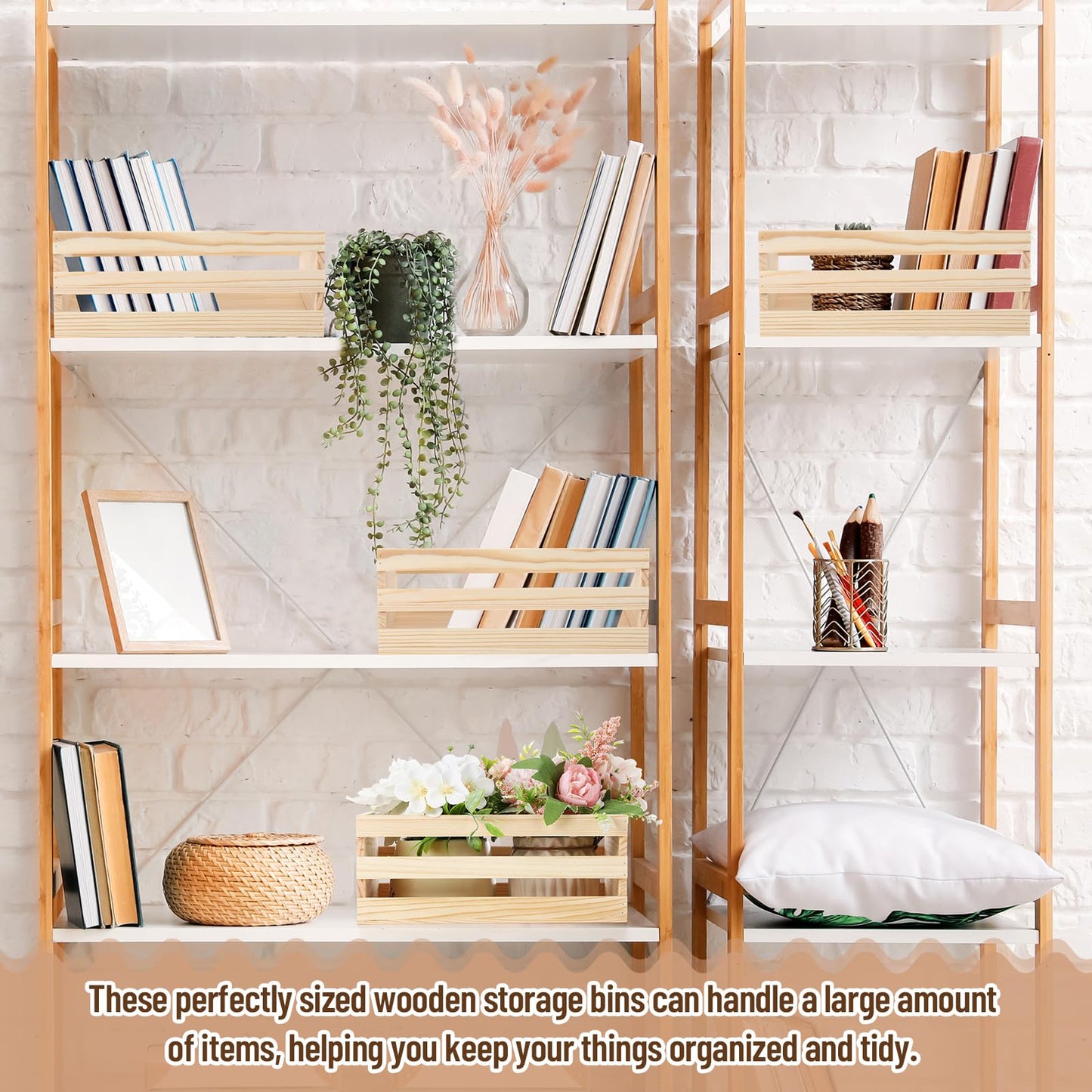 Cinnvoice 6 Pcs 12.5'' Large Wooden Crates for Crafts Unfinished Wood Crate Box for Display DIY Decorative Storage Basket Container Bulk for Decor, Kitchen Home, Pantry, Bedroom, Milk, Book, Arts