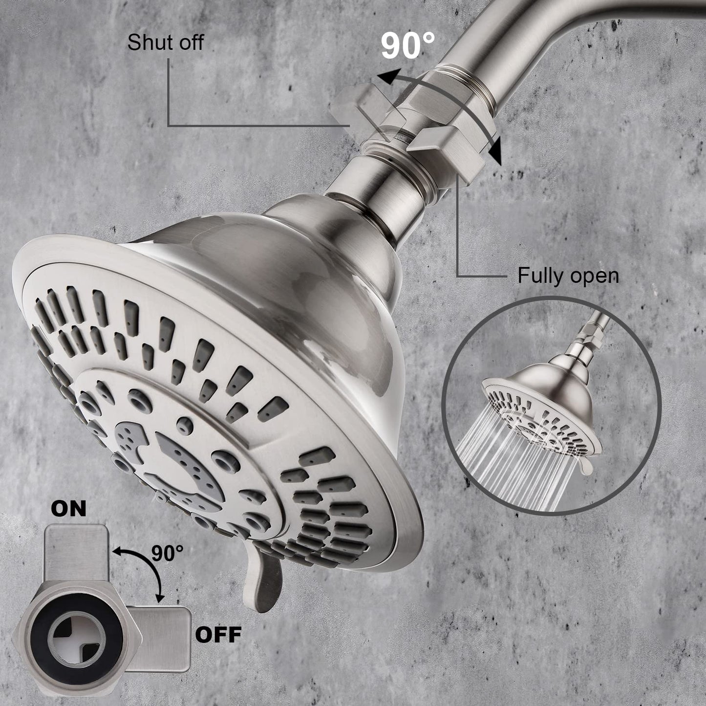 BRIGHT SHOWERS Water Flow Control Valve, Brass Shower Valve with Handle Lever, Flow Regulator Water-Saver Volume, Brushed Nickel